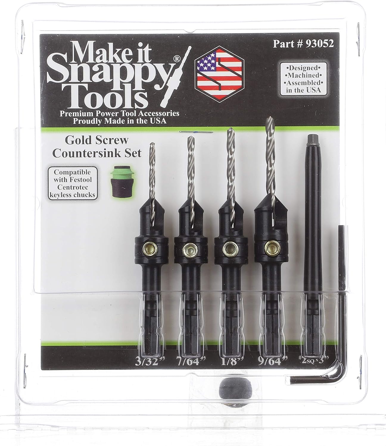 Snappy Tools – Juego de 4 brocas avellanadoras compatibles con mandriles Centrotec Festool