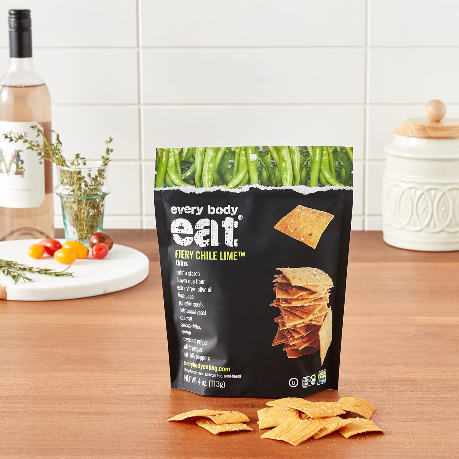 Every Body Eat Snack Delgados, Fiery Chile sabor a lima, vegano, sin gluten y sin lácteos (paquete de 6)