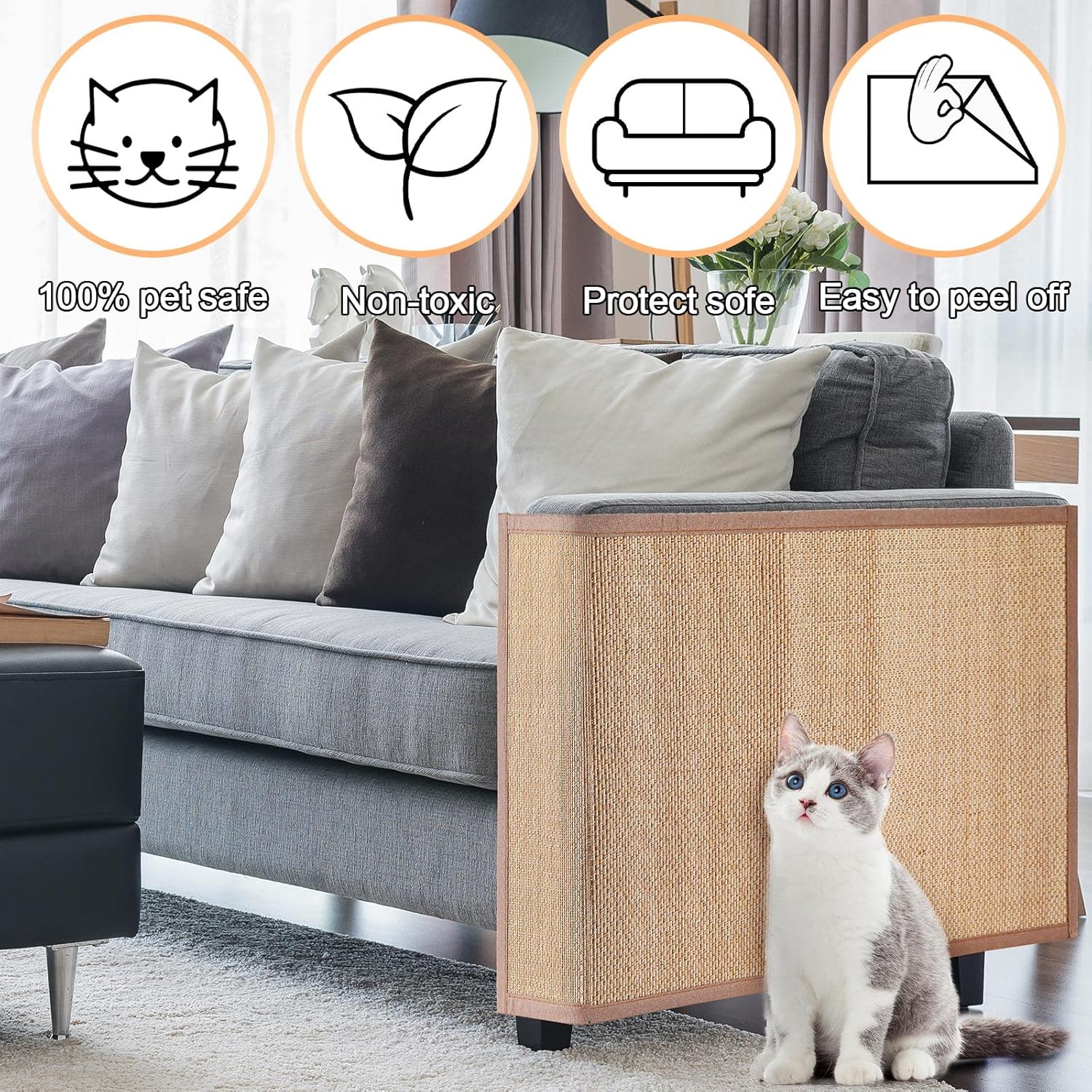2 protectores de muebles de arañazos para gatos, protector de sofá, protector de sofá para gatos, almohadillas rascadoras para sofá, silla, fácil