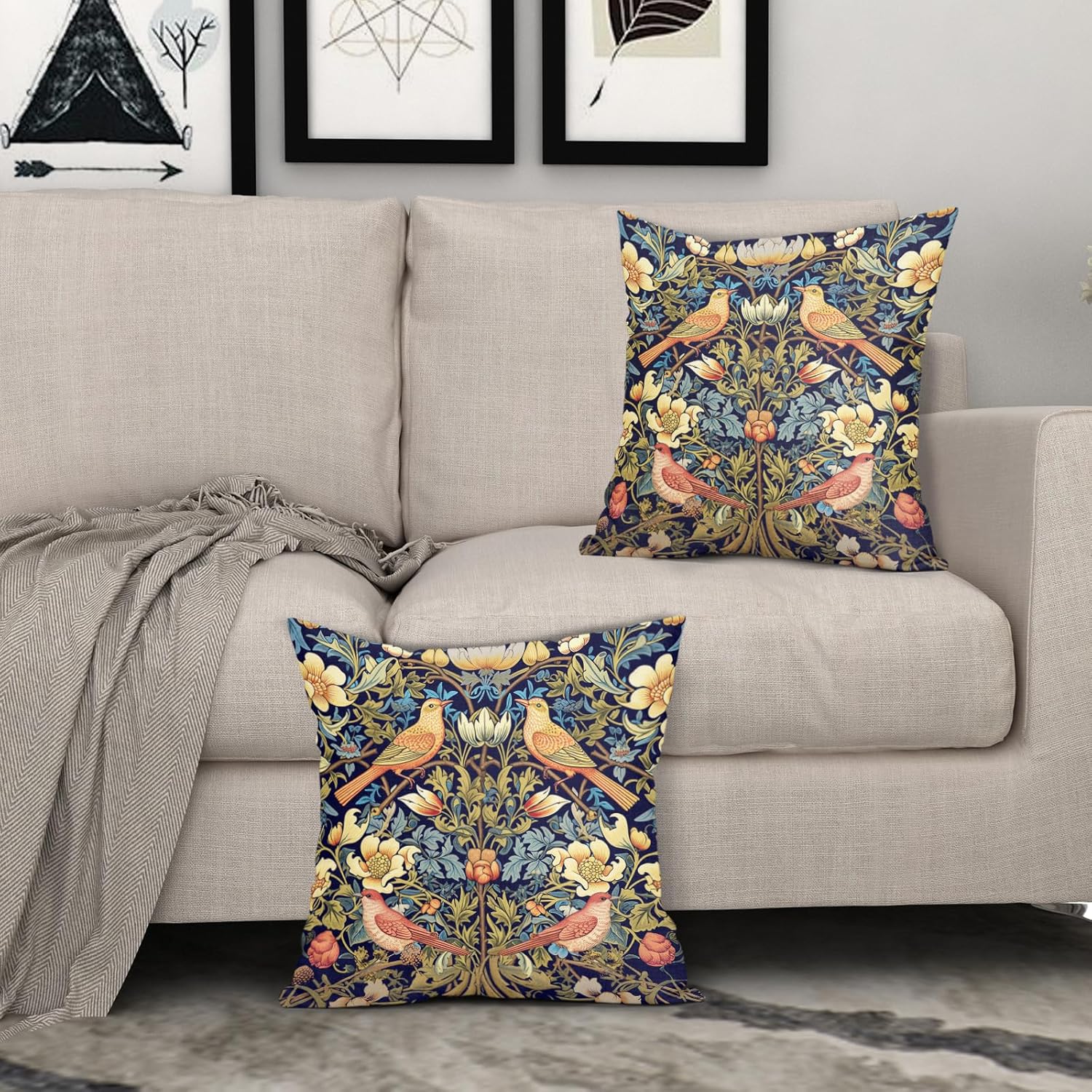Juego de 2 fundas de almohada de 16 x 16 pulgadas de color verde chinoiserie, fundas de almohada cuadradas de lino y algodón para sofá, dormitorio,