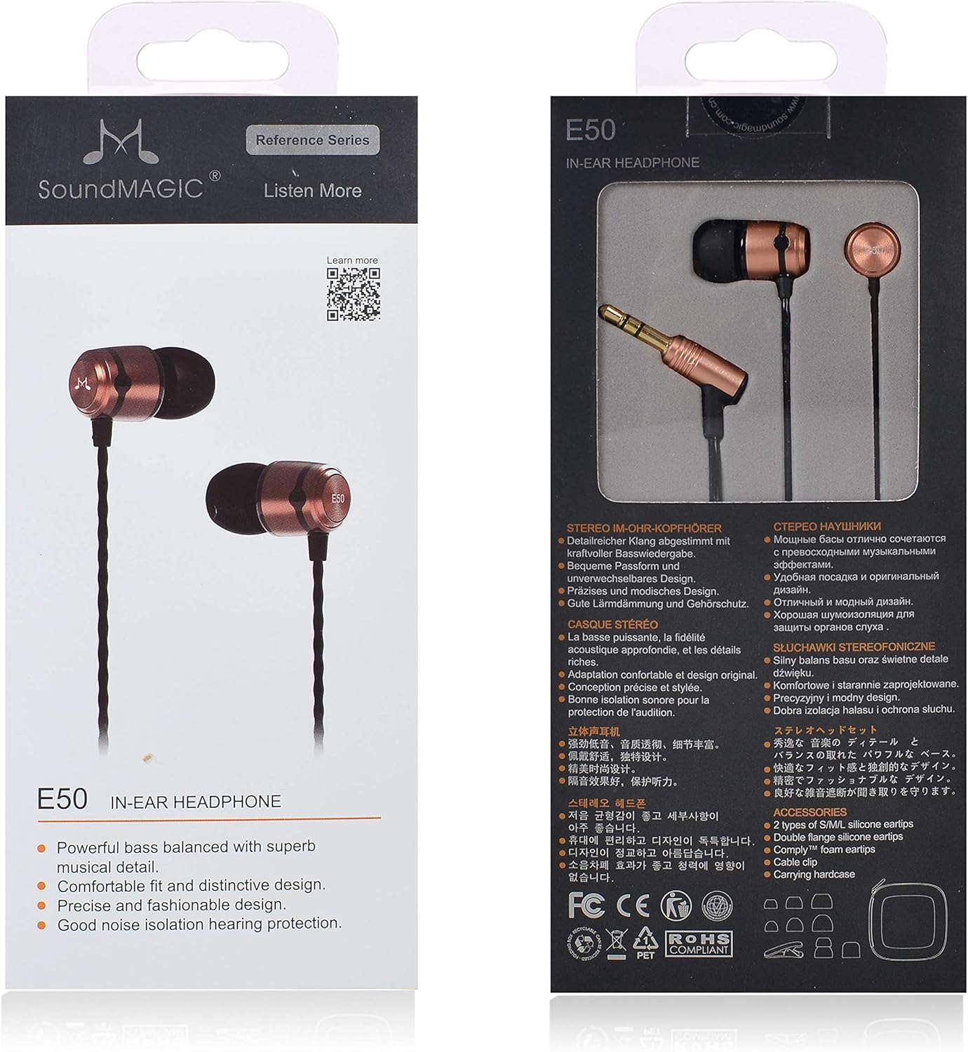 SoundMAGIC E50 Auriculares con cable sin micrófono en el oído Monitor HiFi Auriculares de aislamiento de ruido Auriculares de ajuste cómodo Negro Oro