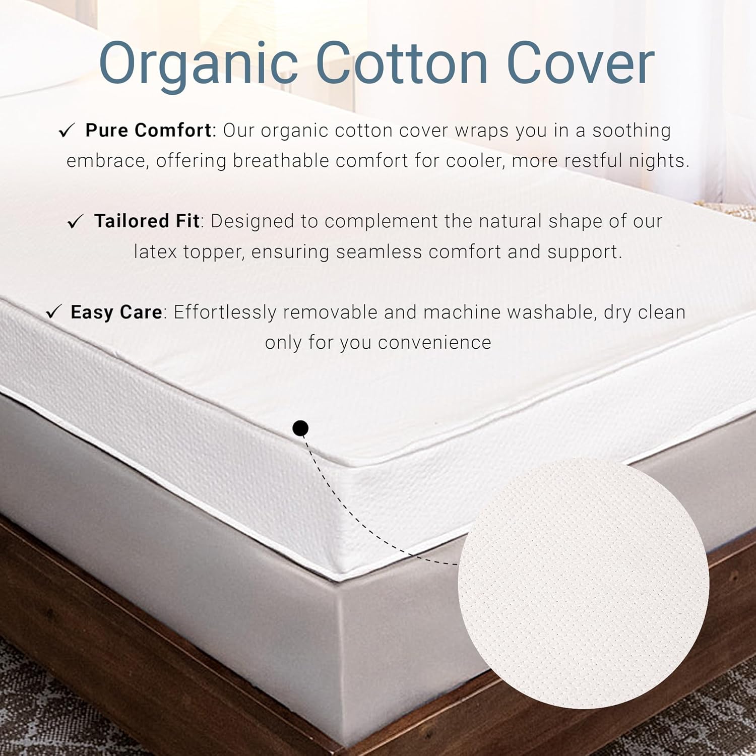 Foamma Cubrecolchón de látex orgánico tamaño King con funda, cubrecolchón de látex con funda de cremallera de algodón 100% orgánico, duradero,