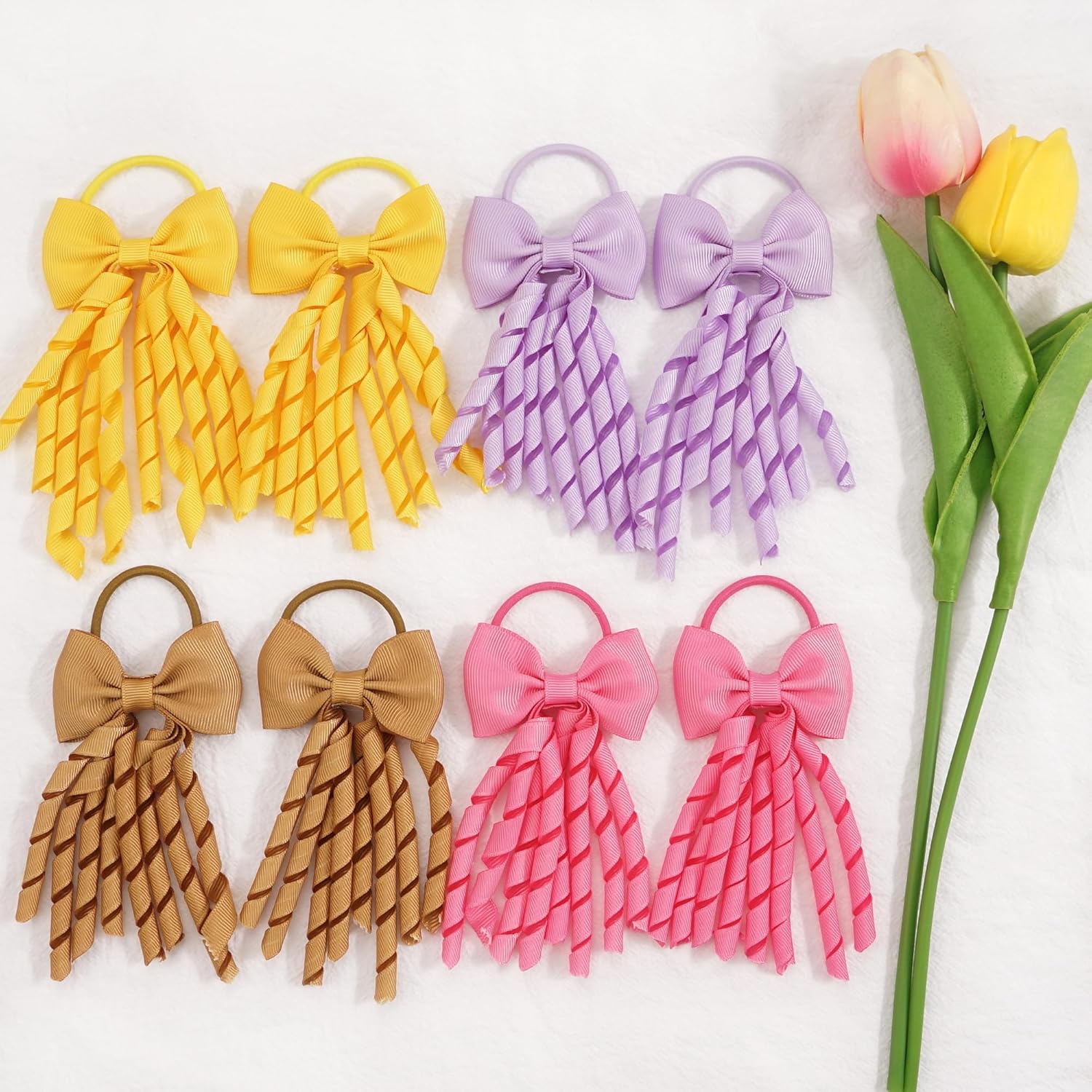 20 lazos para el cabello para niñas y bebés, lazos para el cabello rizados, bandas elásticas para el cabello, cintas de grogrén, soportes para cola