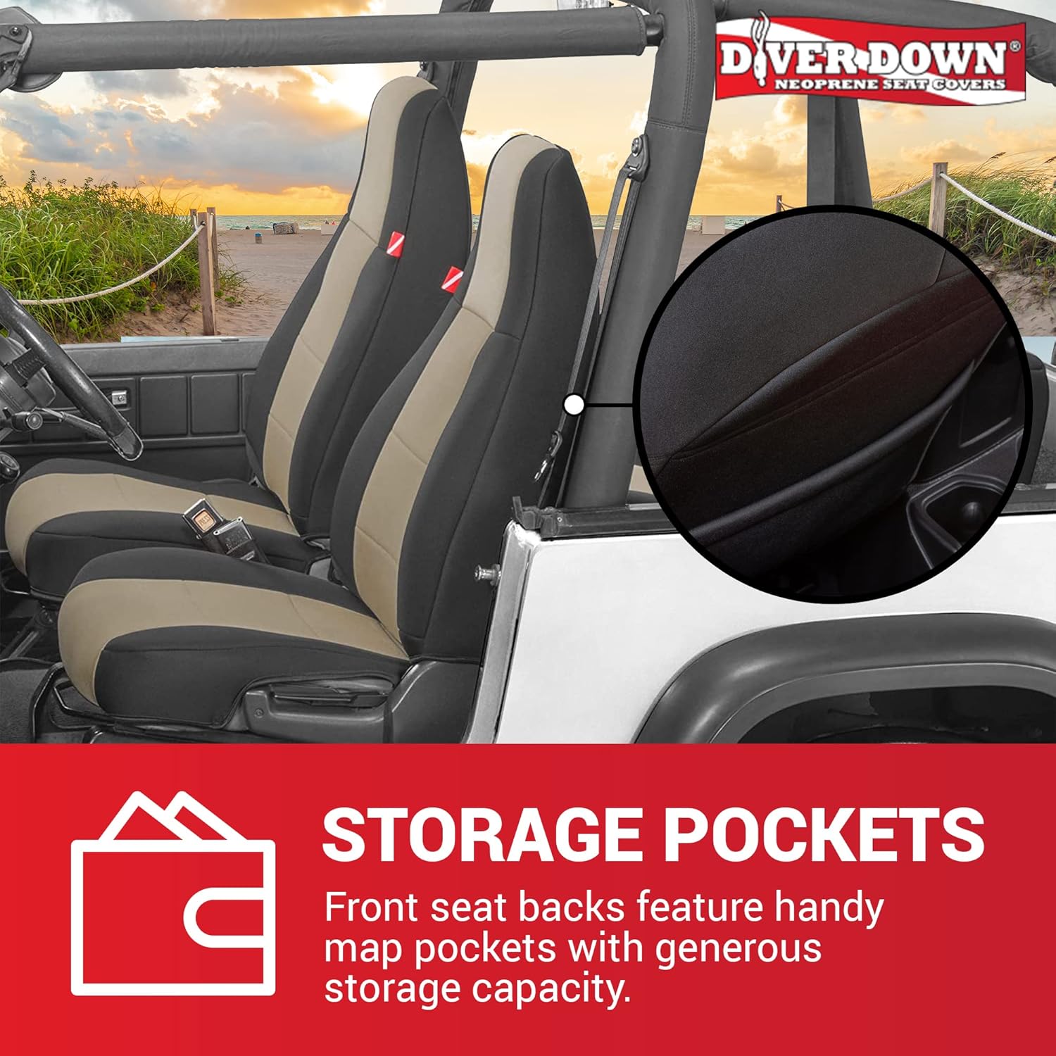 Diver Down Juego de fundas de asiento de neopreno para Jeep YJ Wrangler 1987-1995, juego de asiento delantero y trasero, fundas de asiento