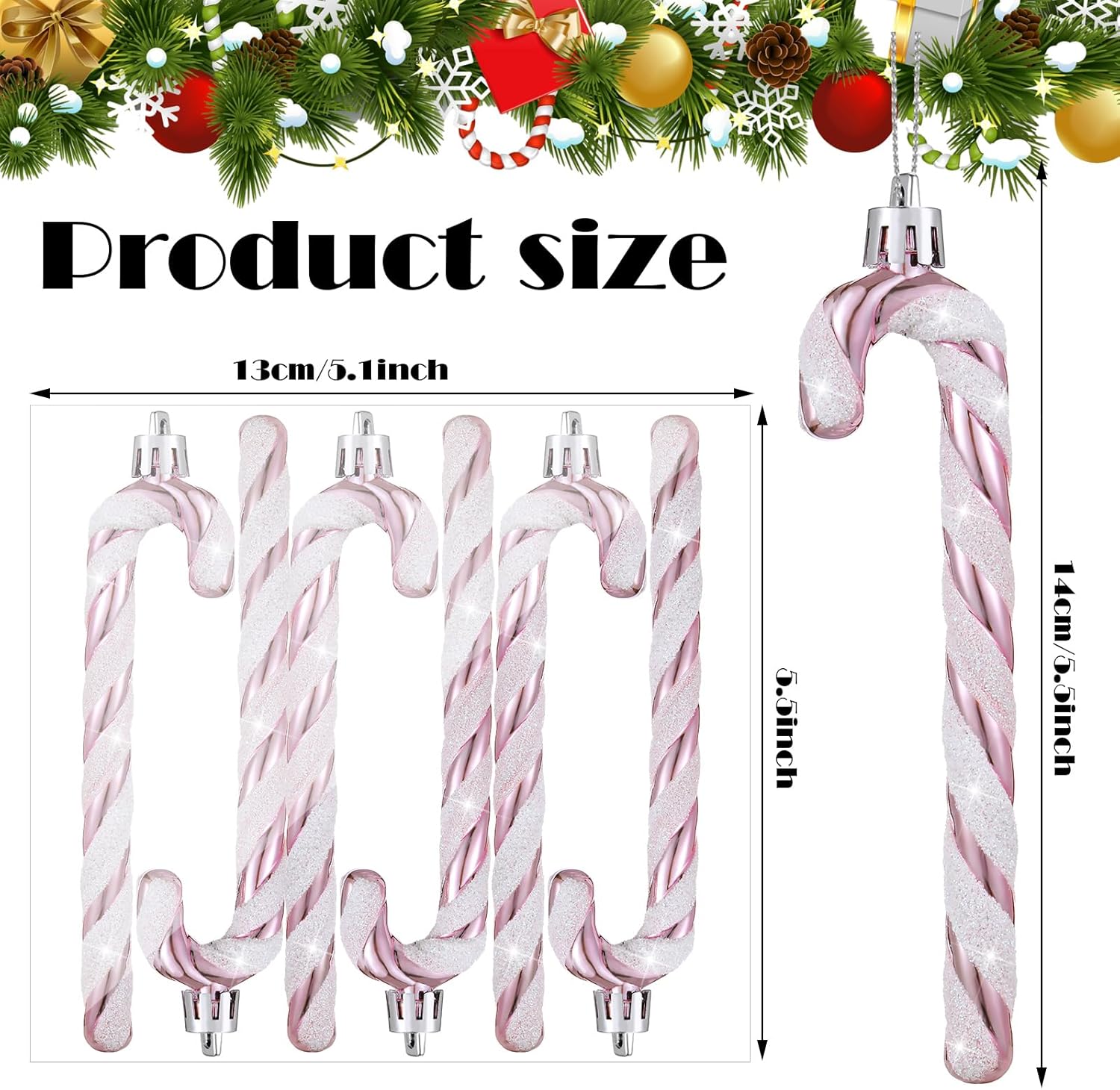 Sotiff Bastones de caramelo de Navidad, adornos de plástico con purpurina, bastón de caramelo para árbol de Navidad, decoraciones colgantes para