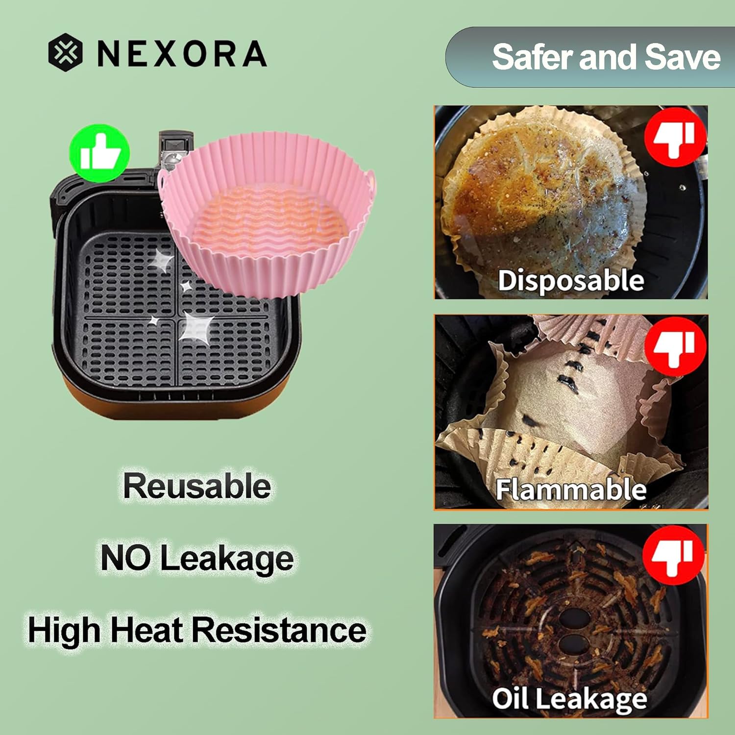 Paquete de 2 forros de silicona de 8.5 pulgadas para freidora de aire, cesta de silicona reutilizable resistente al calor, fácil limpieza, freidora
