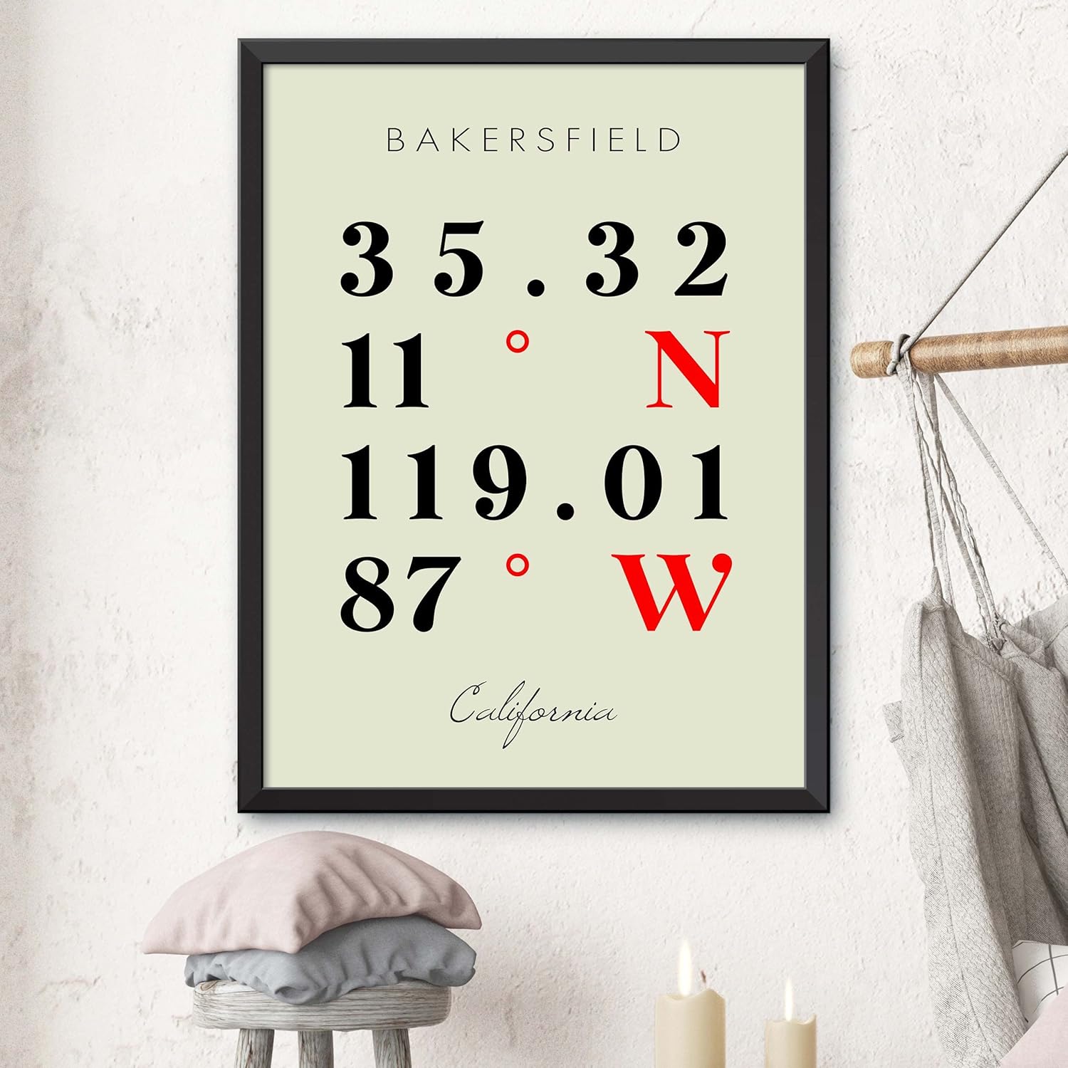 Mapa de Bakersfield, California, Coordenadas Multilíneas de Colores (18×24)