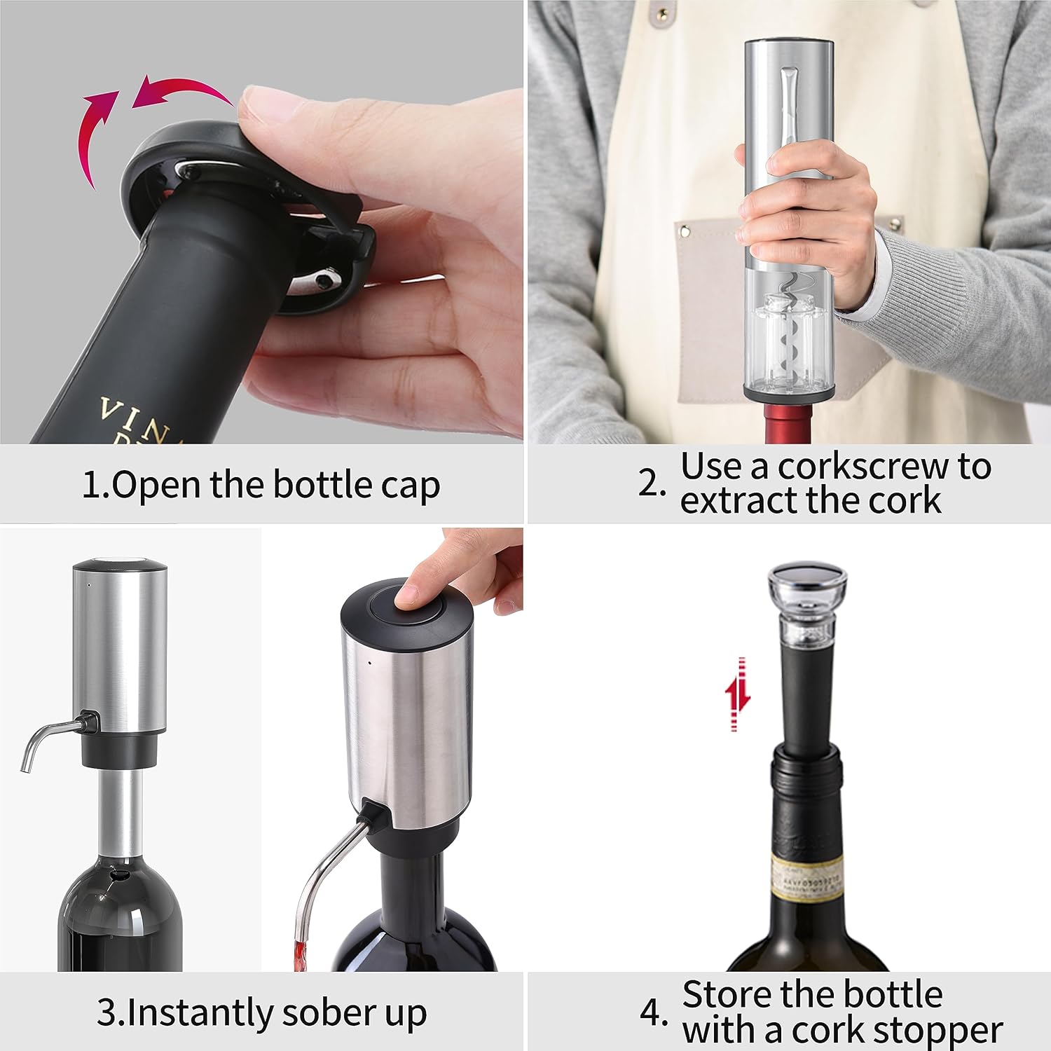ESCLAP – Juego de aireador de vino eléctrico, juego de regalo de vino con abridor de vino recargable, aireador de vino eléctrico, tapones de vacío y