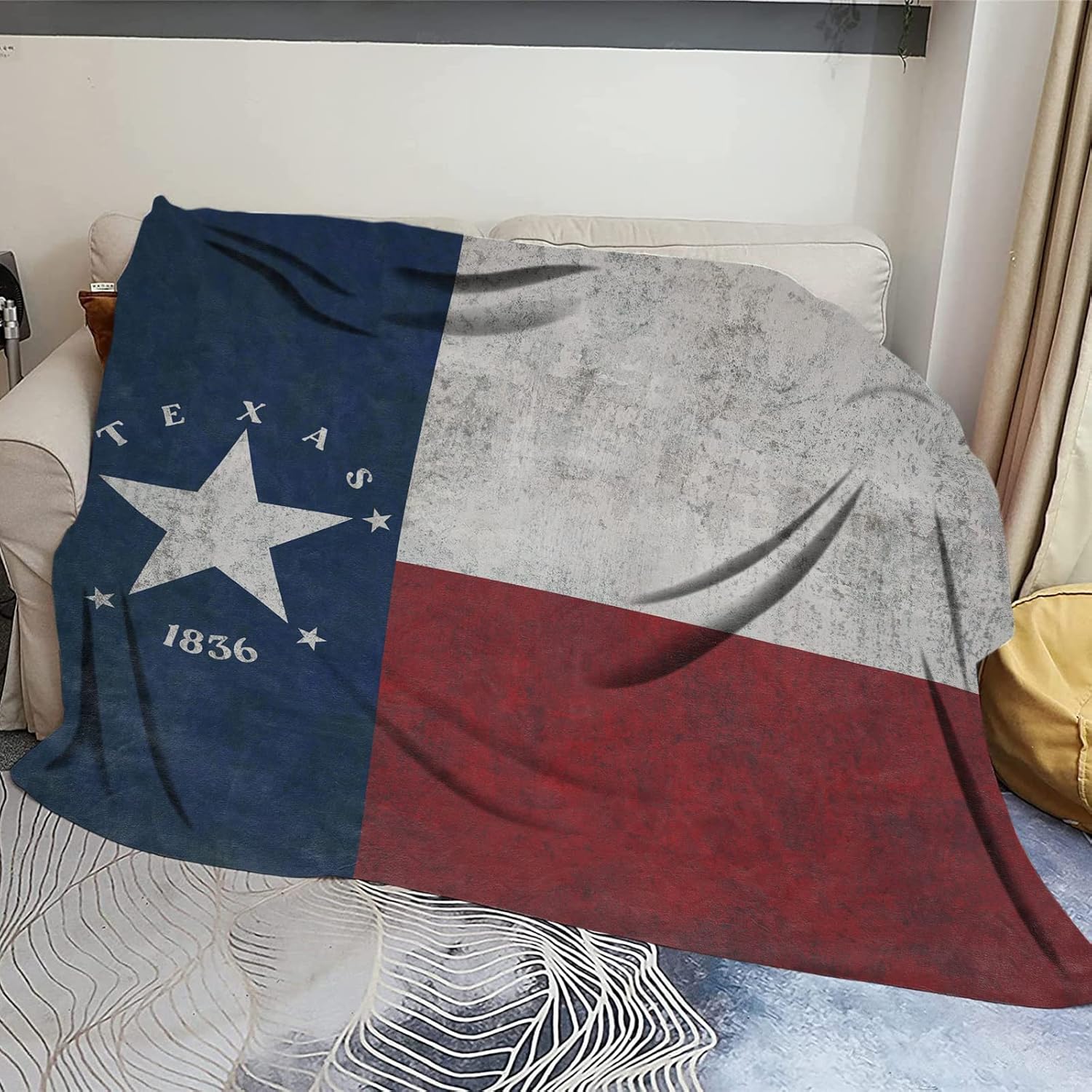 Manta de bandera de Texas, lujosa y cómoda, acogedora manta con estampado de bandera del estado de TX vintage, manta de estado de estrella solitaria