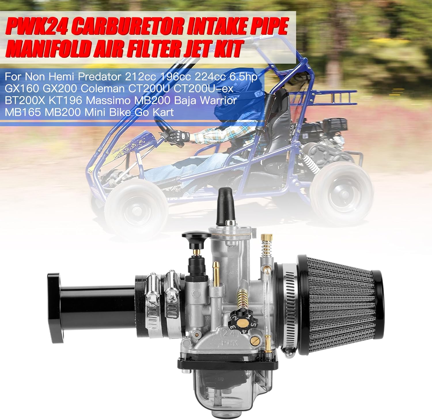 GREHUA Mejora PWK 0.945 in Carburador Filtro de Aire Colector de Tubo de Admisión para Coleman CT200U BT200X CT200U-ex Predator 212cc 196cc GX160