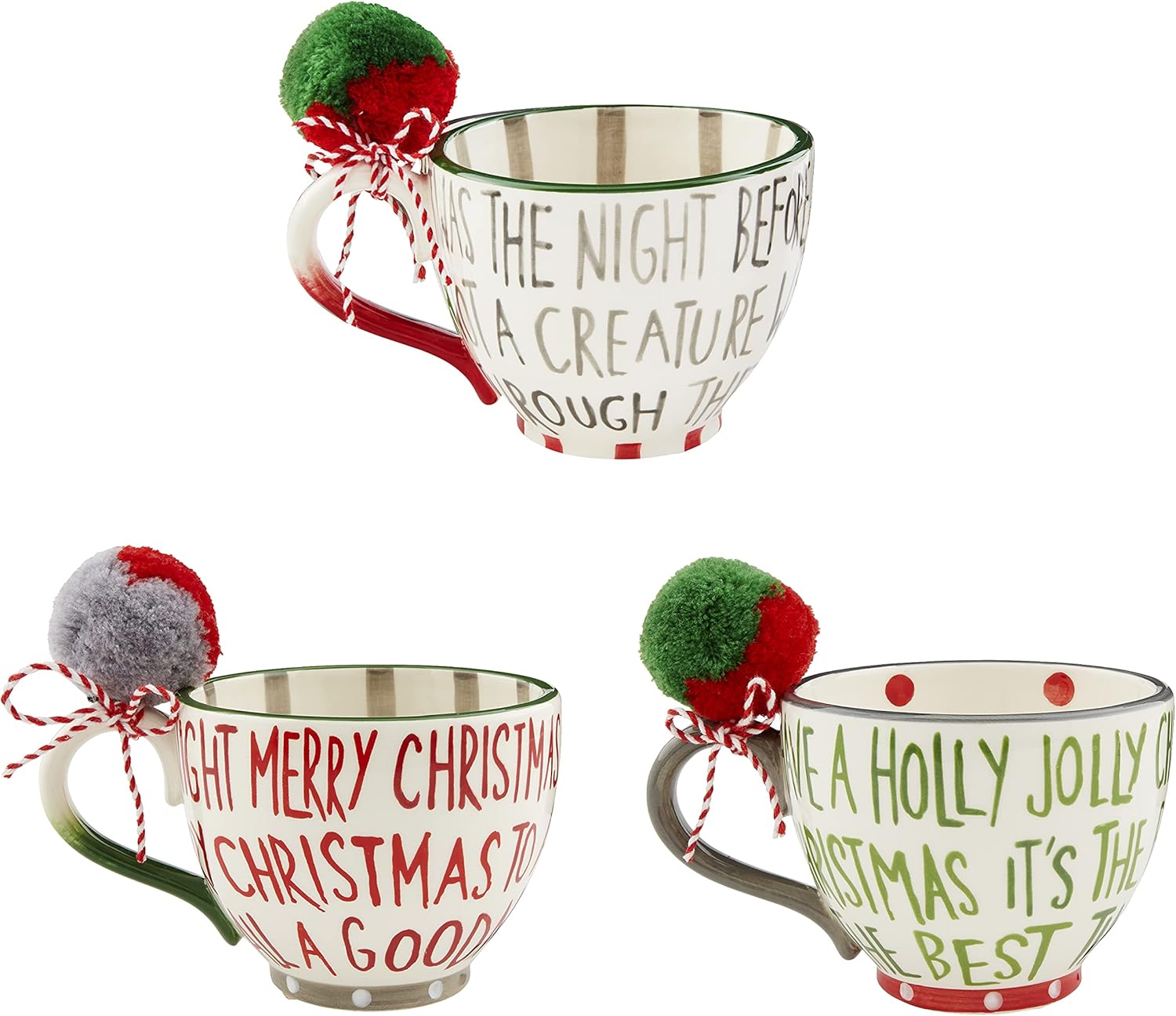 Mud Pie, Taza de Navidad pintada roja, pom, 16 oz