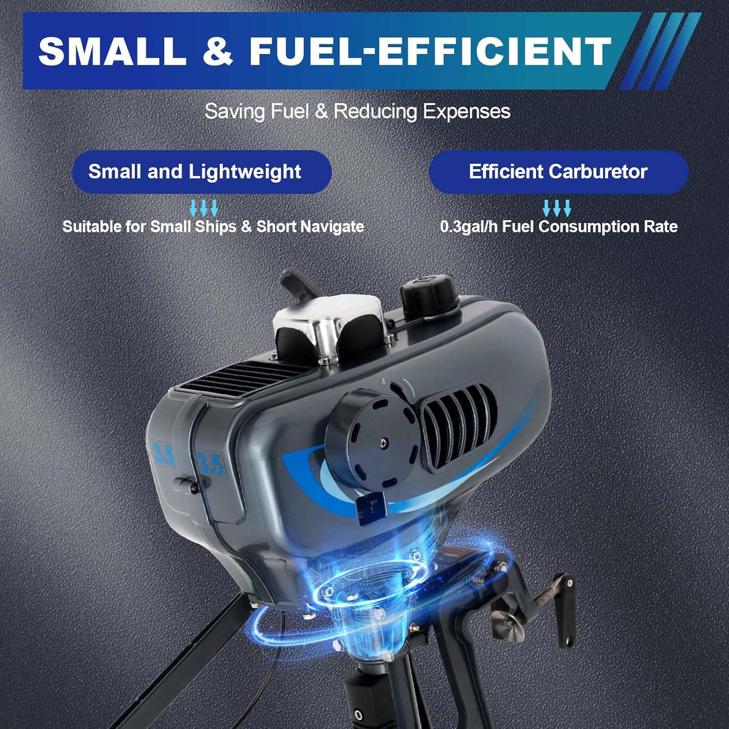 Motor fuera de borda de 3.5 HP de 2 tiempos, motor fuera de borda resistente, lancha inflable, eje de lancha, motor de enfriamiento por agua por