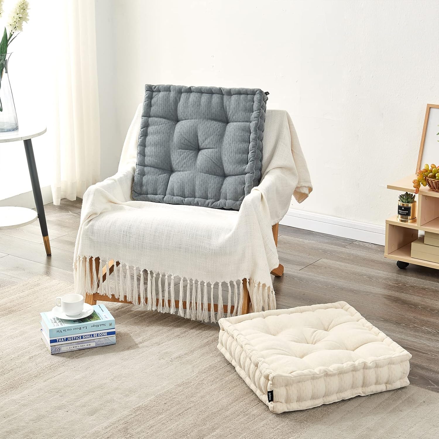 Getmo Resin Almohada de suelo de meditación, cojín grande para suelo, almohadas cuadradas para adultos, cojín de meditación grueso de felpilla para