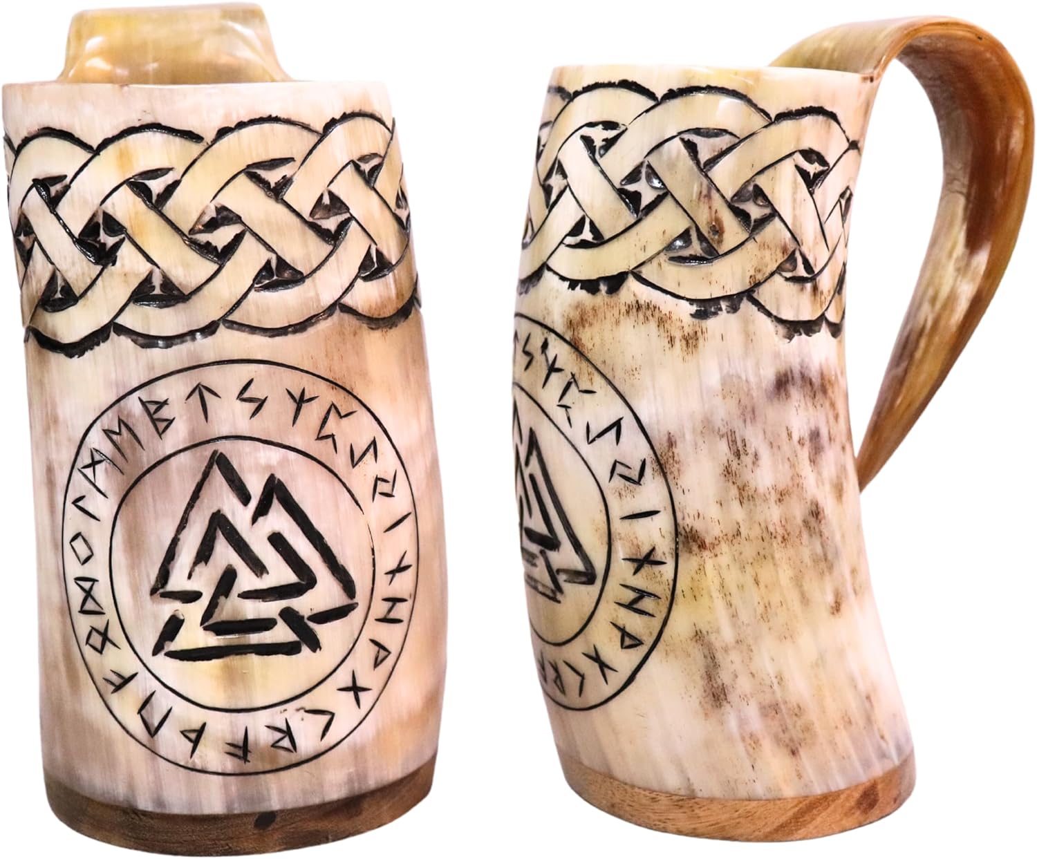 Viking Nordic Tankard – Taza de cerveza medieval  Cuerno de buey genuino  Taza The Valknut de 18-22 onzas