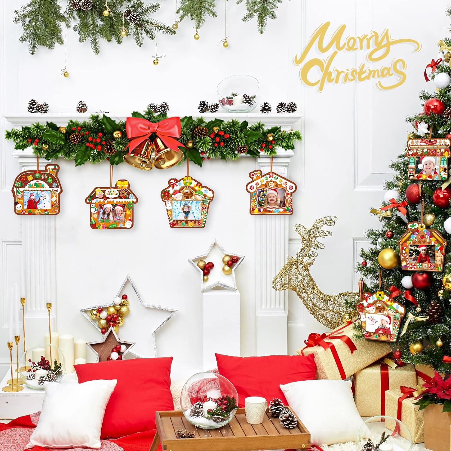 Funrous Marco de fotos de Navidad, caja de regalo, marco de fotos, adornos para colgar, marco de fotos, juego de manualidades, adornos de fotos para