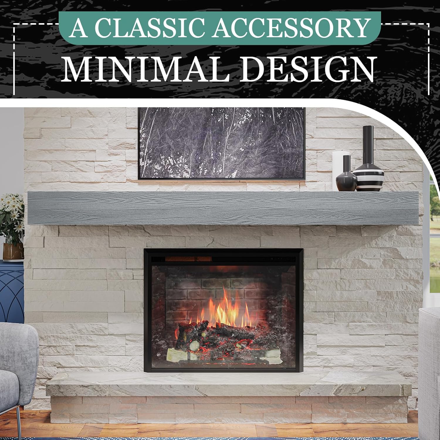 THLYNSAM Mantel de chimenea de 60 pulgadas de estante flotante con acabado rústico estante de pared de madera con soporte invisible resistente para