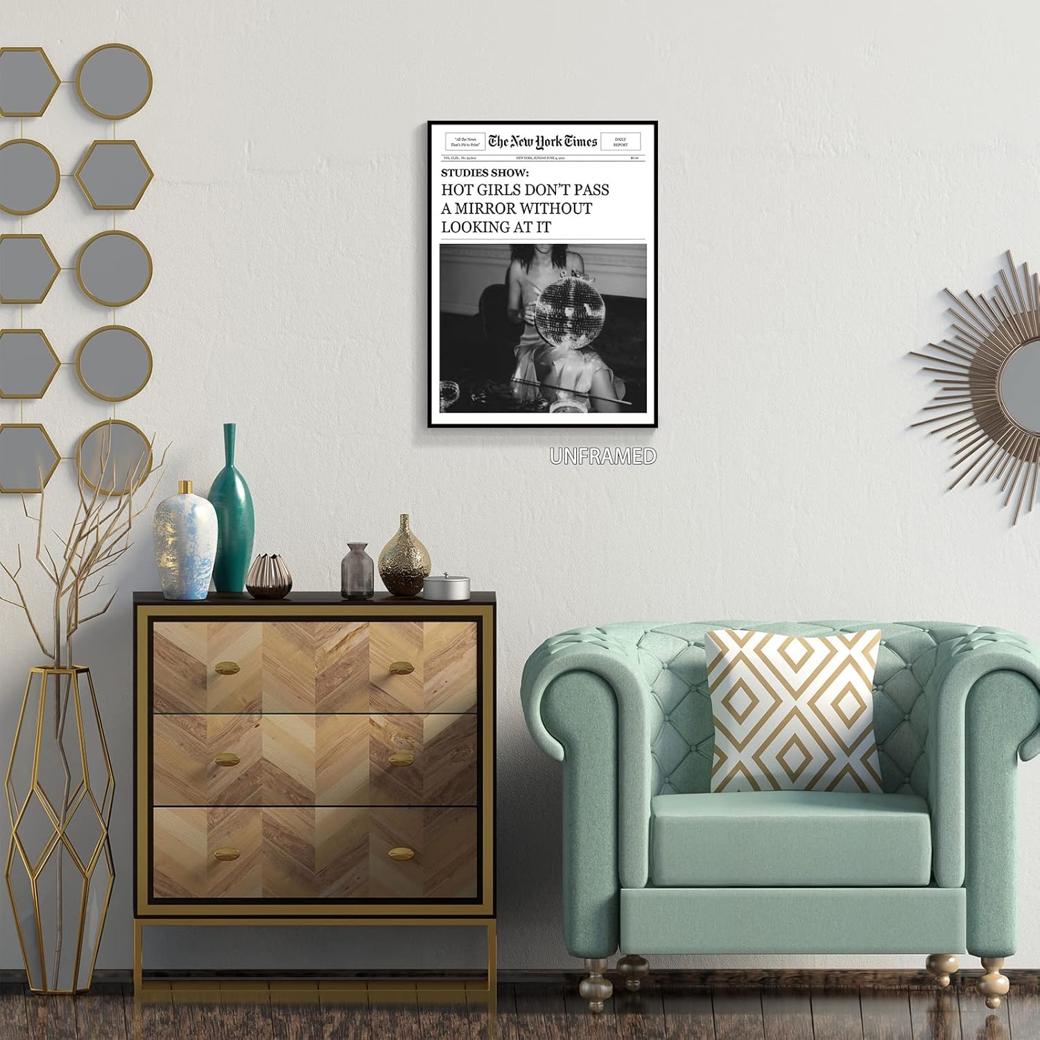 XMQQLL Lienzo de periódico vintage funky, arte de pared, impresiones de cóctel de discoteca en blanco y negro para habitación, carteles estéticos de