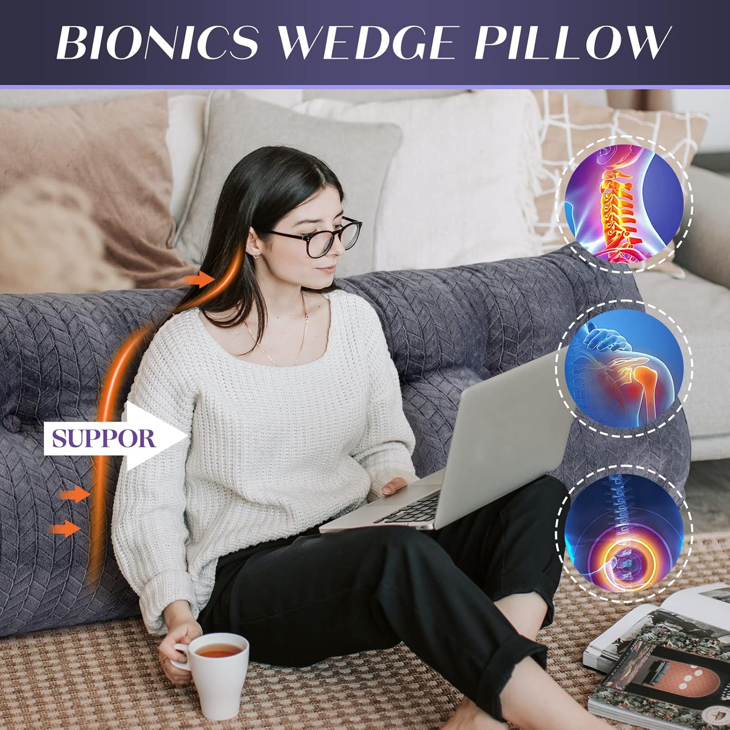 TerriTrophy Almohada triangular de cuña para cabecero, cojín grande para reposo en cama, almohada de lectura, respaldo de posicionamiento, cojín con