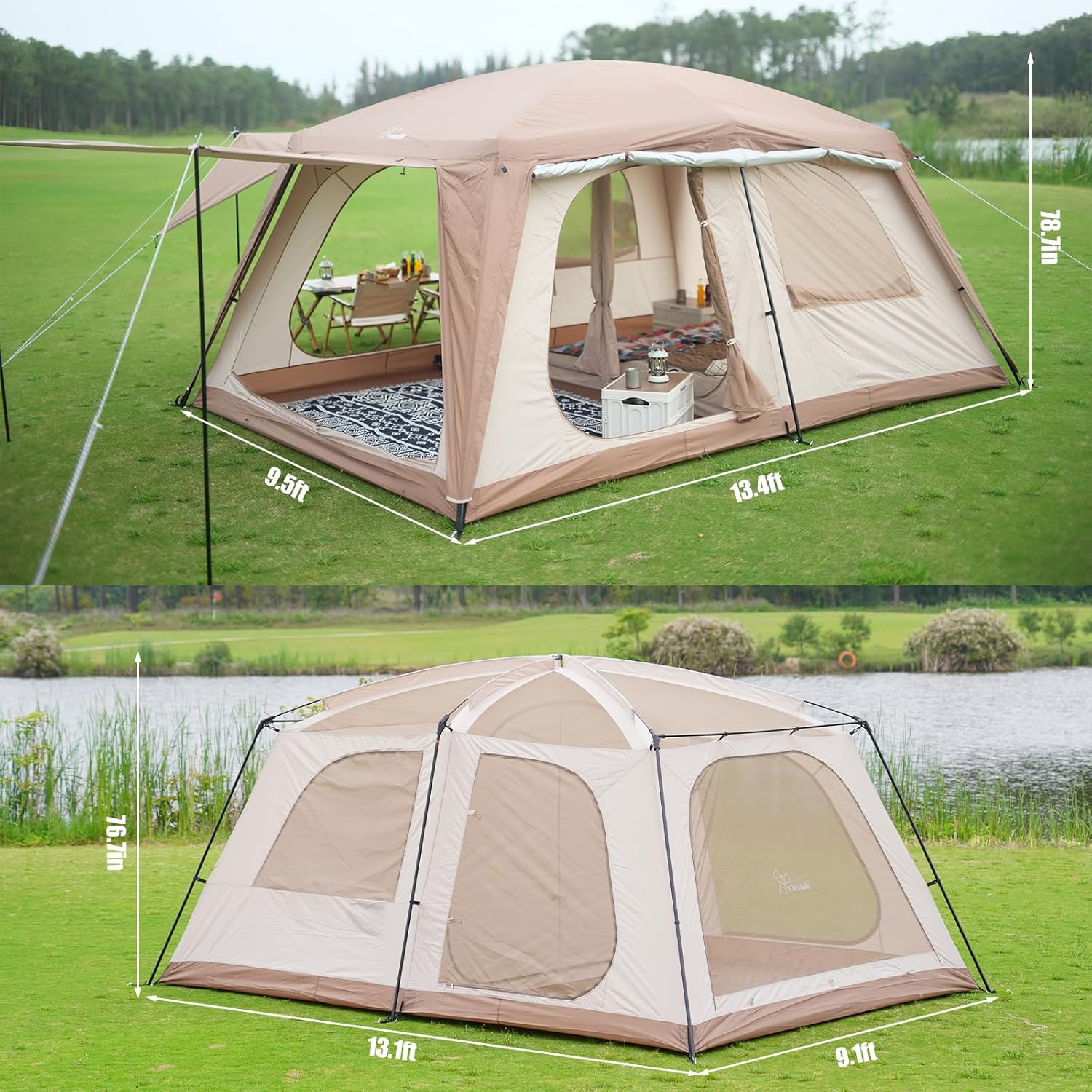 Vidalido Tienda de campaña para 8 a 10 personas con 3 puertas y 2 habitaciones, tienda de campaña familiar grande, de doble capa, impermeable,