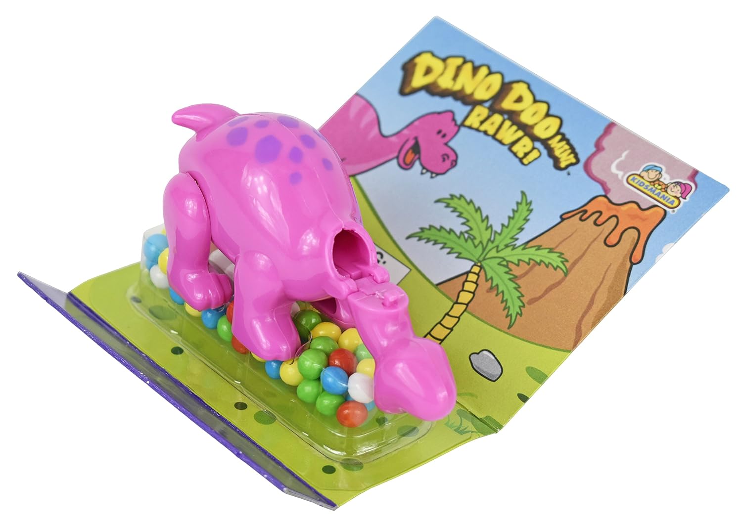 Juego de 3 mini dispensadores de caramelos Dino Doo. Cuenta con dinosaurios como triceratops, estegosaurio y brontosaurio. Perfecto para fiestas de