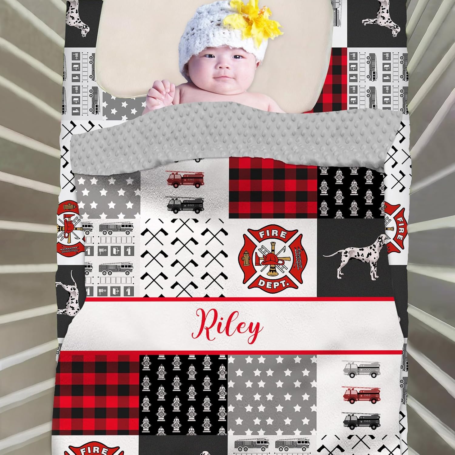 Juego de ropa de cama de bebé personalizado para niños y niñas, nombre personalizado, tema de camión de bomberos, juego de 2 piezas, edredón para