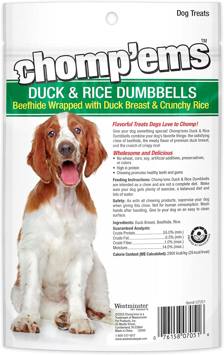 Chomp’ems – Mancuernas de pato y arroz, 4 onzas, golosinas saludables y ricas en proteínas para perros, masticables para perros