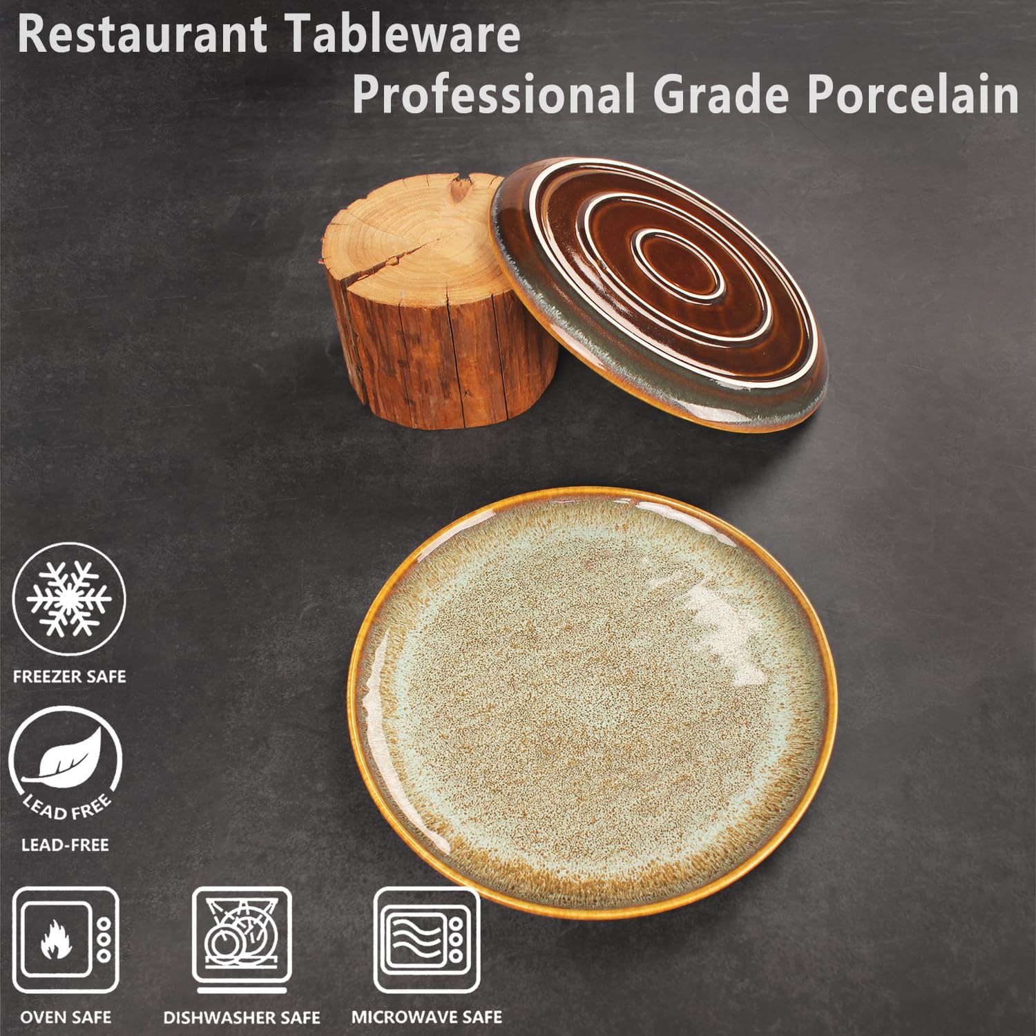 Juego de 4 platos de cerámica para almuerzo, aptos para microondas y lavavajillas, resistentes a los arañazos, vajilla de porcelana de 10 pulgadas,