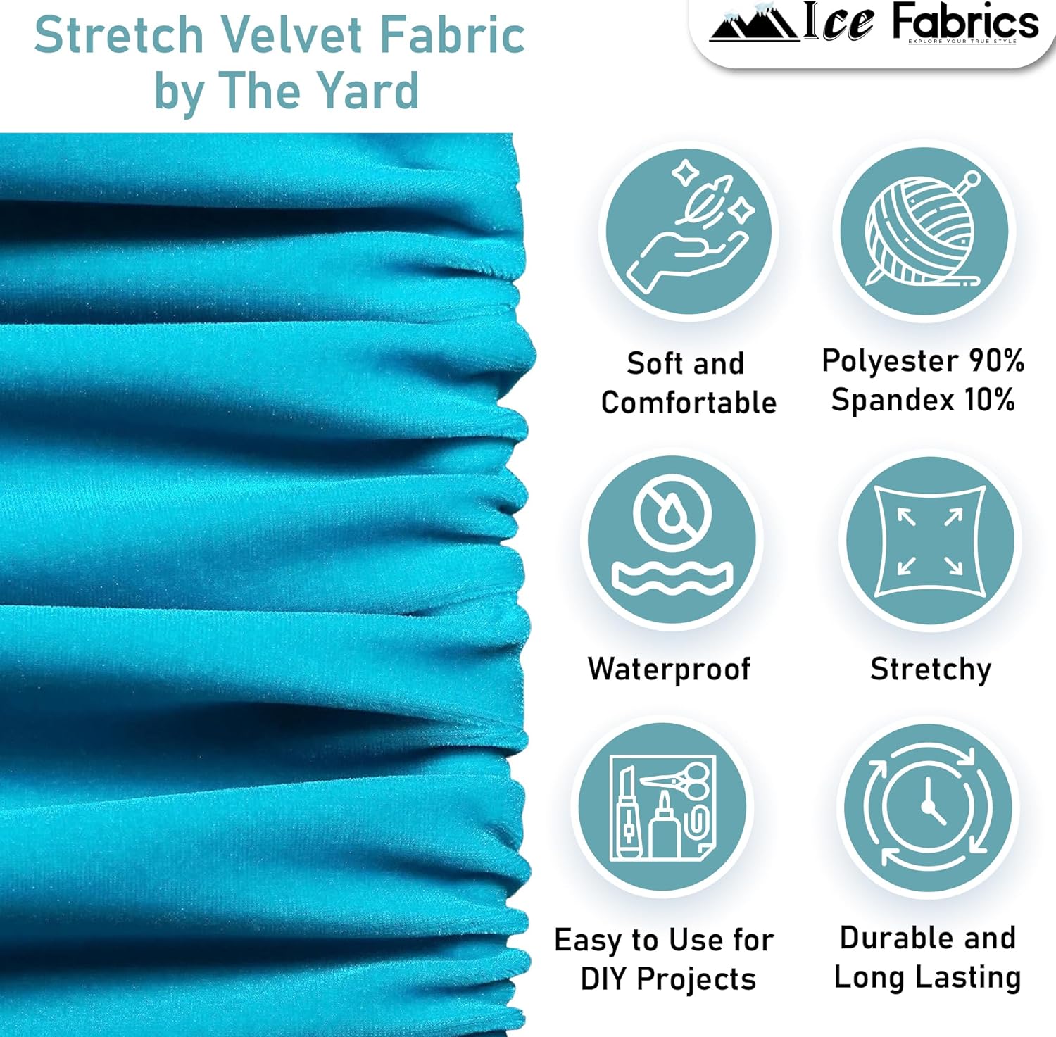 The Yard – Tela de terciopelo elástico de tela de hielo, 60 pulgadas de ancho, tela elástica suave para coser ropa, disfraces, manualidades, 90%