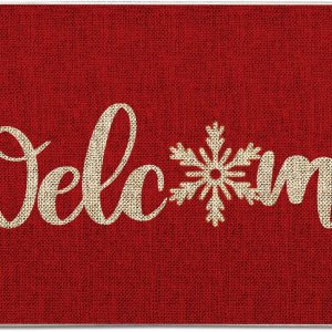 GAGEC Tapete de Navidad para exteriores, tapete rojo de bienvenida con copos de nieve, tapete de entrada para puerta de invierno, decoración de casa GAGEC Tapete de Navidad para exteriores, tapete rojo de bienvenida con copos de nieve, tapete de entrada para puerta de invierno, decoración de casa