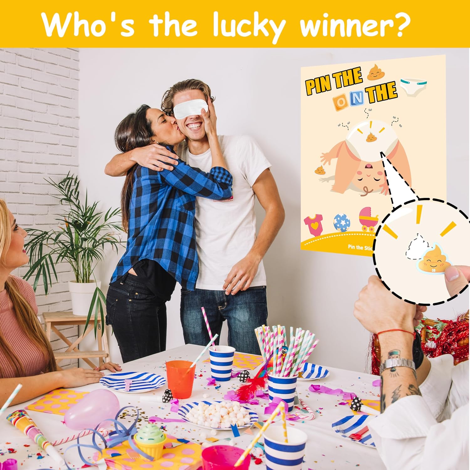 Juegos de baby shower, recuerdos de fiesta, pin the sticker en el pañal, divertidos juegos de baby shower para adultos, niñas, niños, decoraciones
