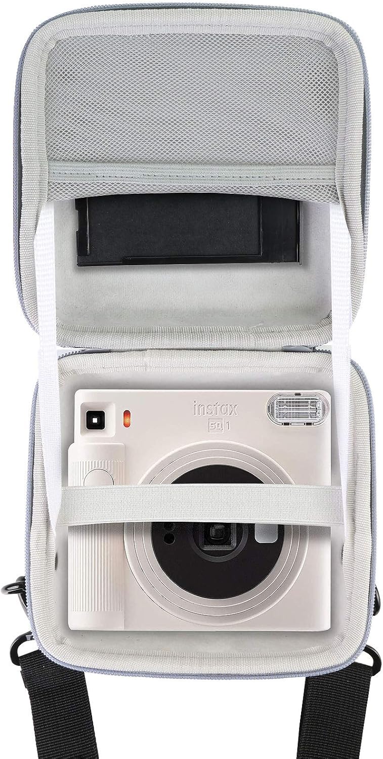 Aenllosi Estuche rígido de transporte compatible con cámara instantánea Fujifilm Instax Square SQ1, bolsillo de malla para película Fujifilm Instax