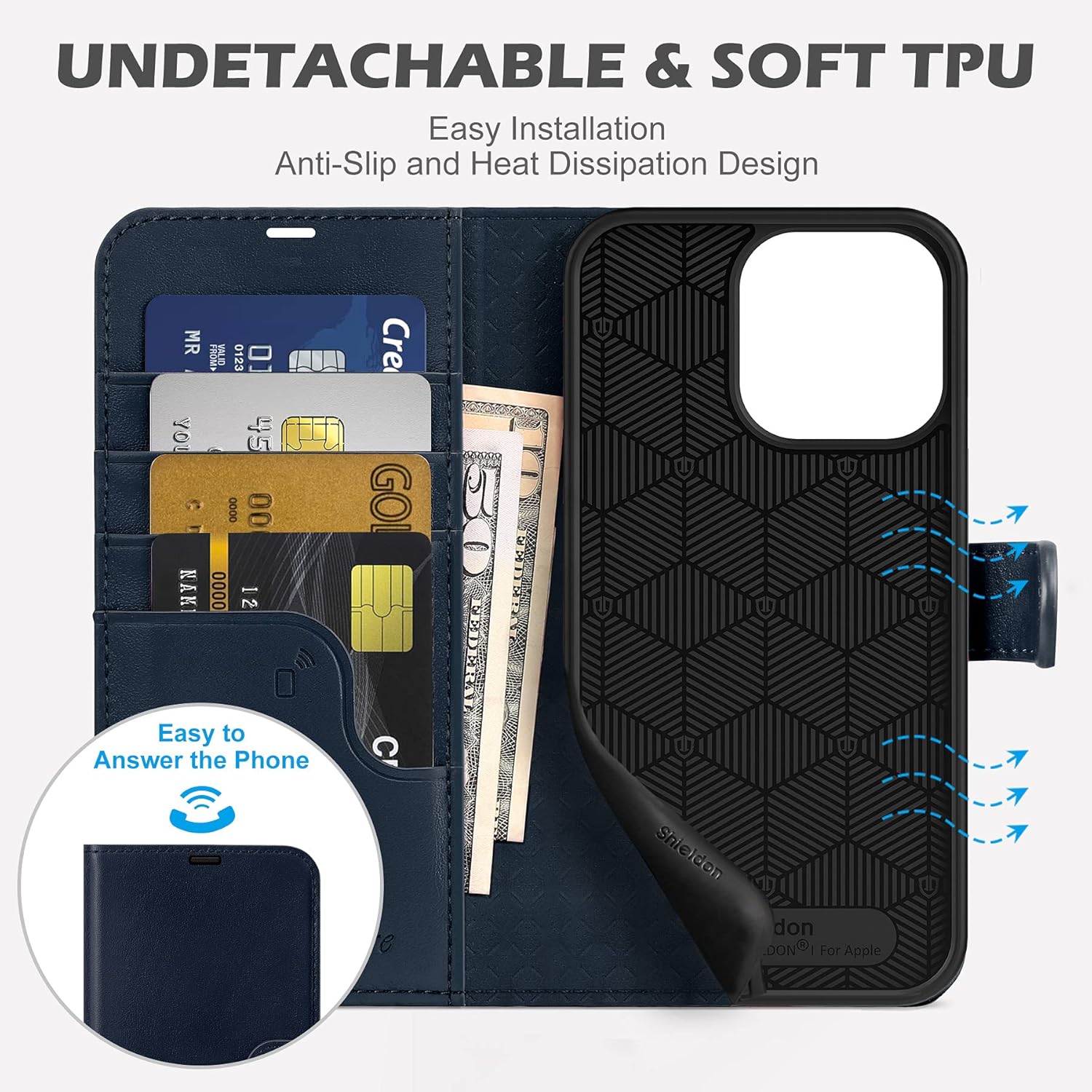 SHIELDON Funda para iPhone 13 Pro 5G, de piel auténtica, con función atril, bloqueo RFID, tarjetero y cierre magnético, funda de protección