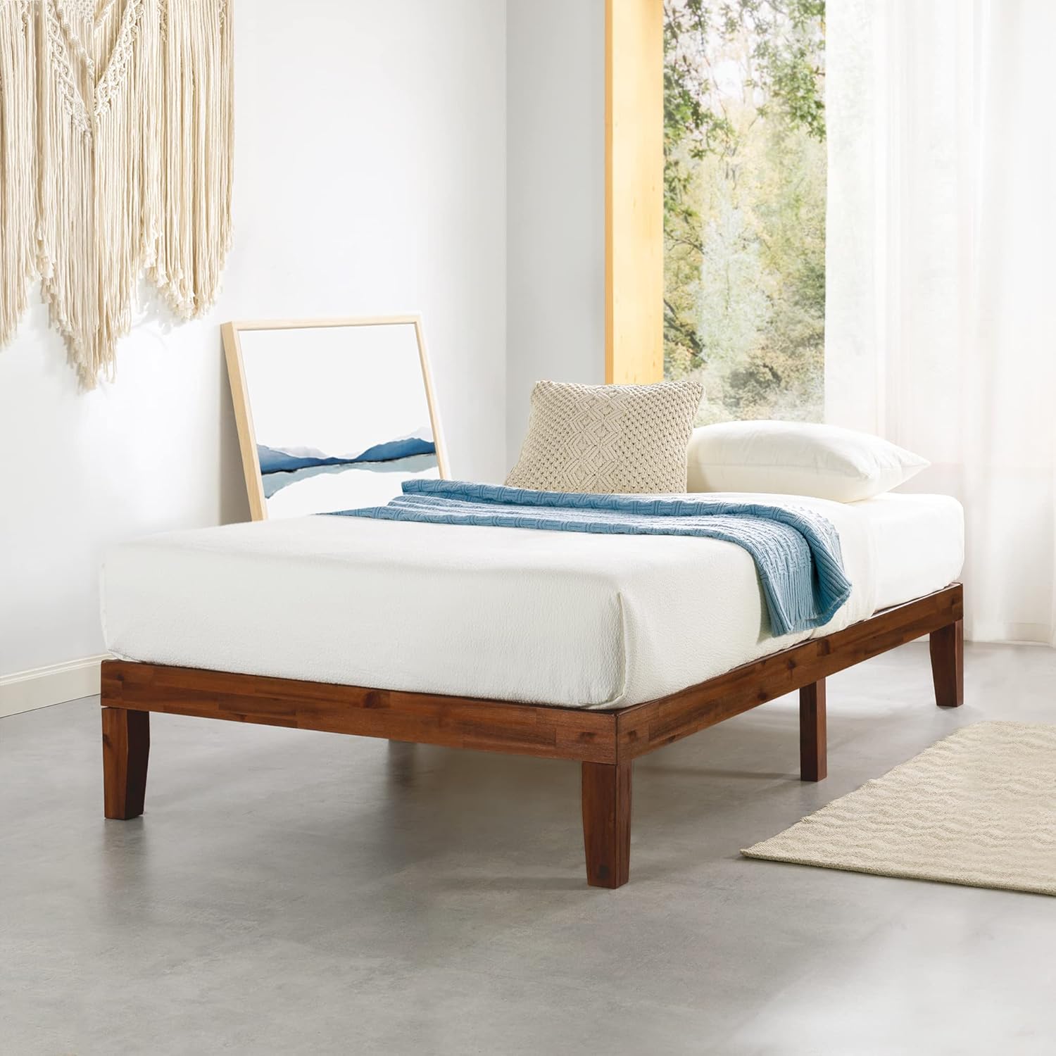 Mellow Naturalista Classic – Cama de plataforma de madera maciza de 12 pulgadas, listones de madera, no necesita somier, fácil montaje, tamaño