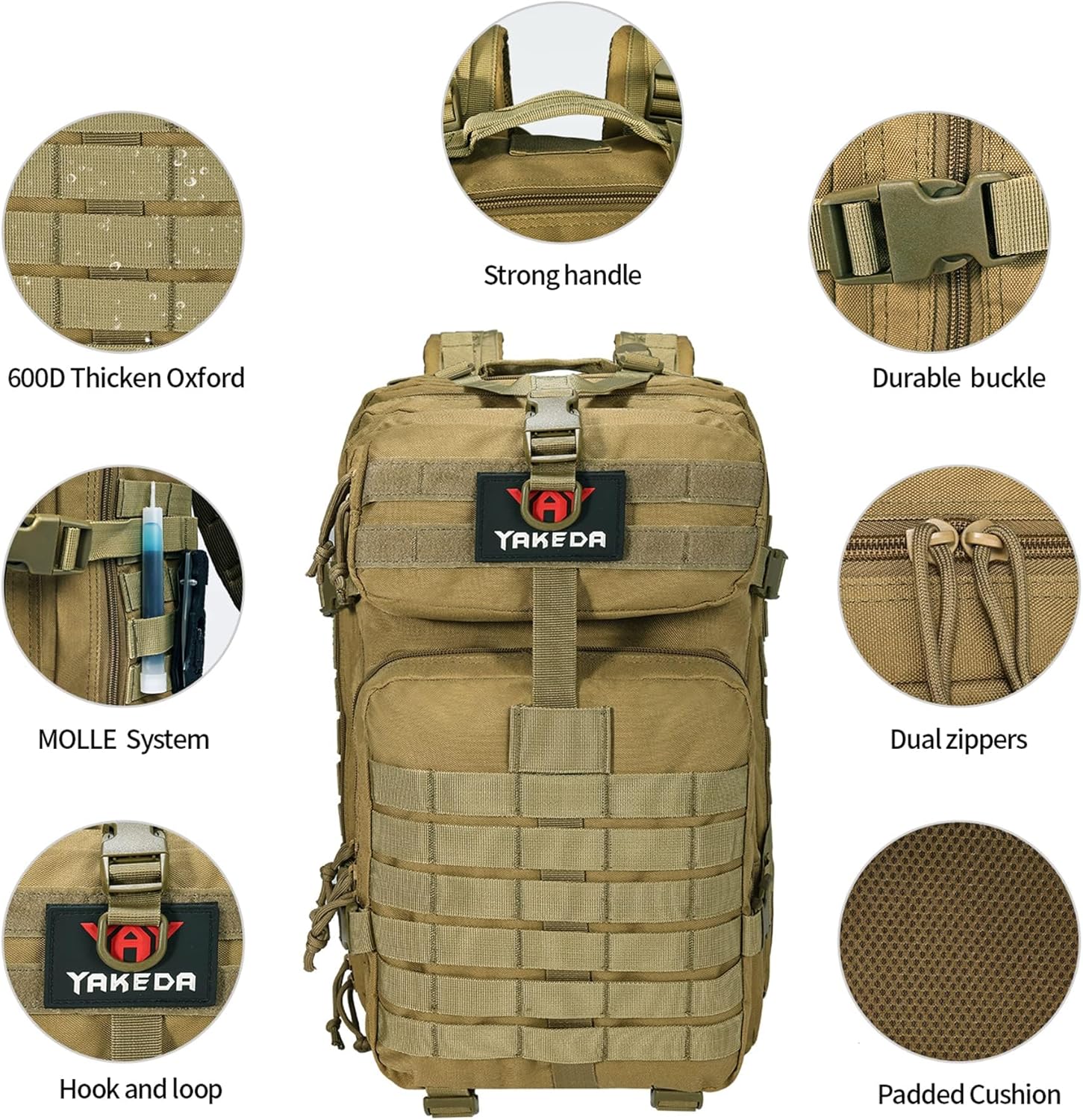 BOMTURN Mochila militar táctica Molle Bolsa 45L Mochila grande impermeable Mochila Ejército 3 días de asalto supervivencia bolsa Pack, Beige