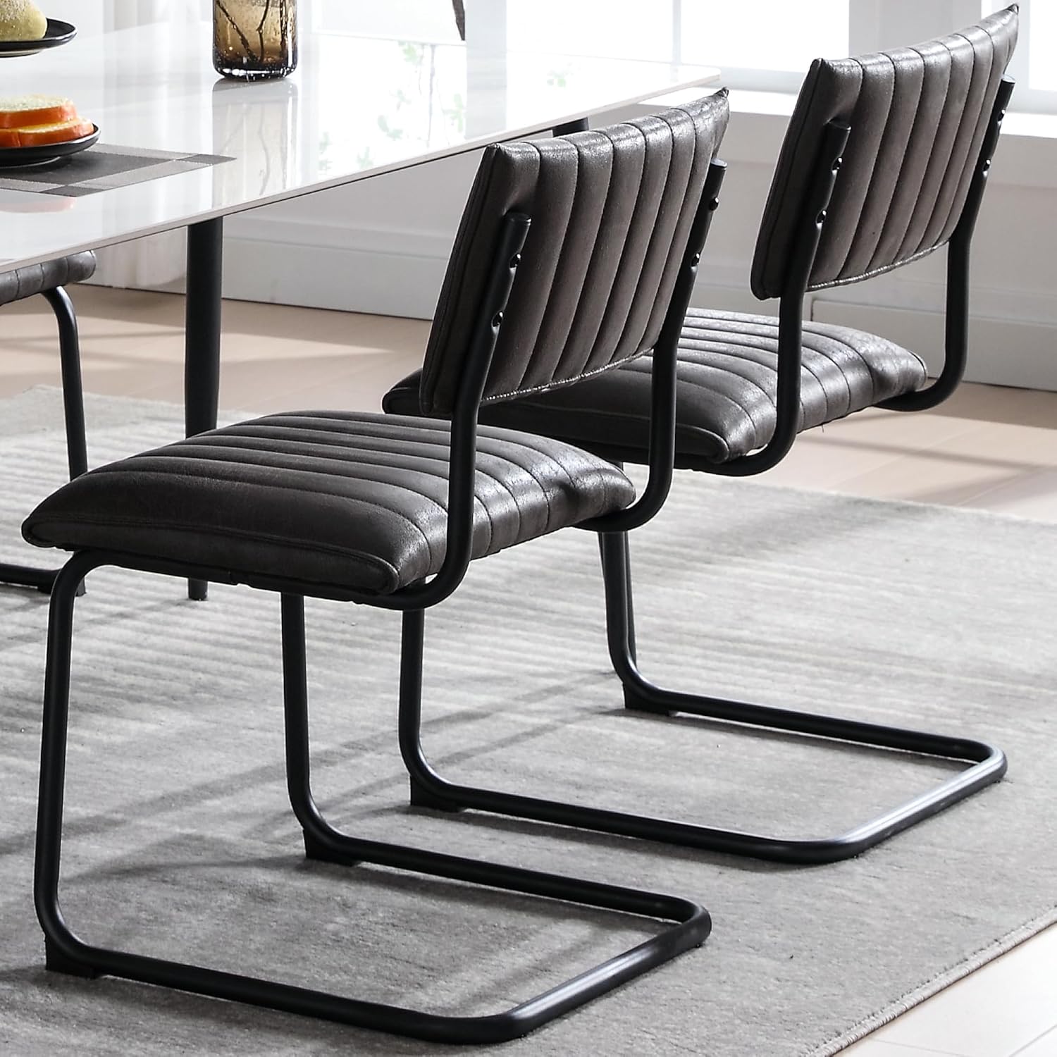 BV – Juego de 2 sillas de comedor de gamuza vintage de mediados de siglo, elegantes y cómodas
