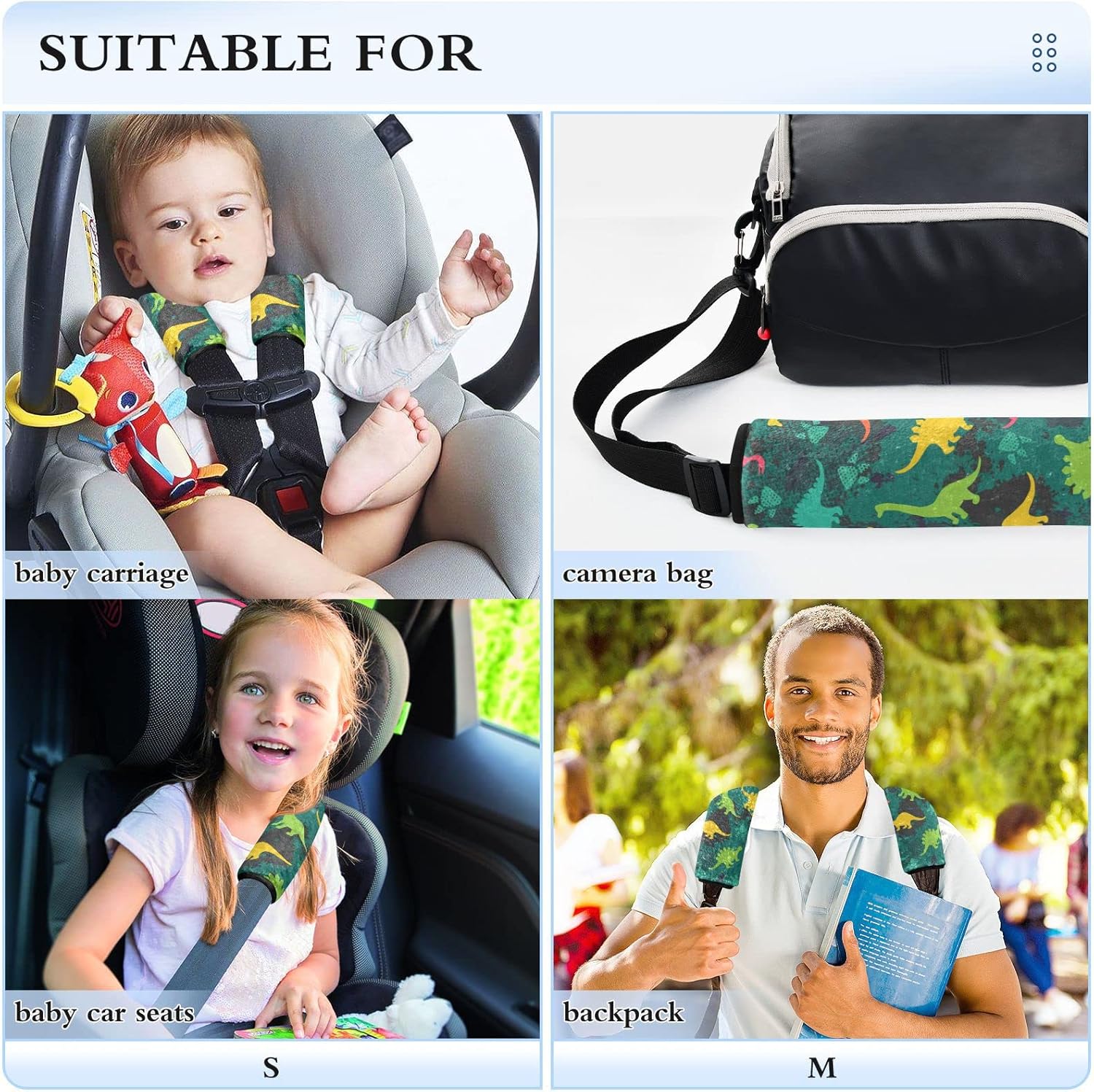 Fundas de cinturón de seguridad de automóvil con diseño de dinosaurios coloridos sobre el fondo abstracto de grunge para niños y adultos, correas de