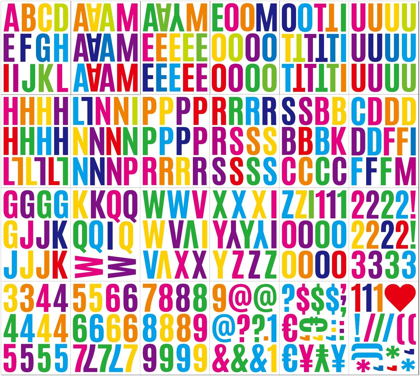 24 hojas de calcomanías de letras del alfabeto, 10 colores, autoadhesivas, material de poliuretano colorido, sensación convexa (calcomanías de