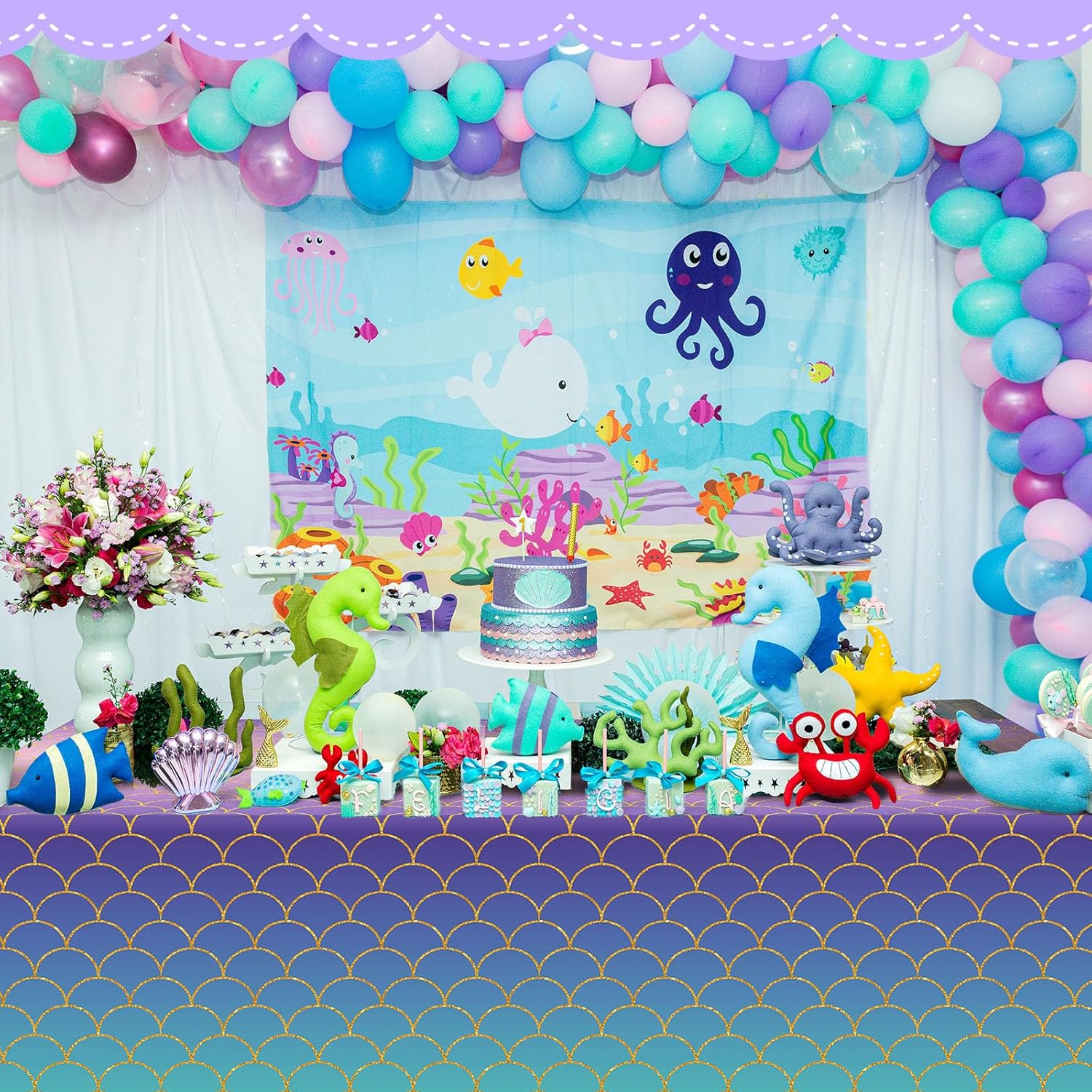 12 manteles de sirena para fiestas de cumpleaños, manteles de sirena, desechables, de plástico, para niñas, recuerdos de fiesta de cumpleaños con