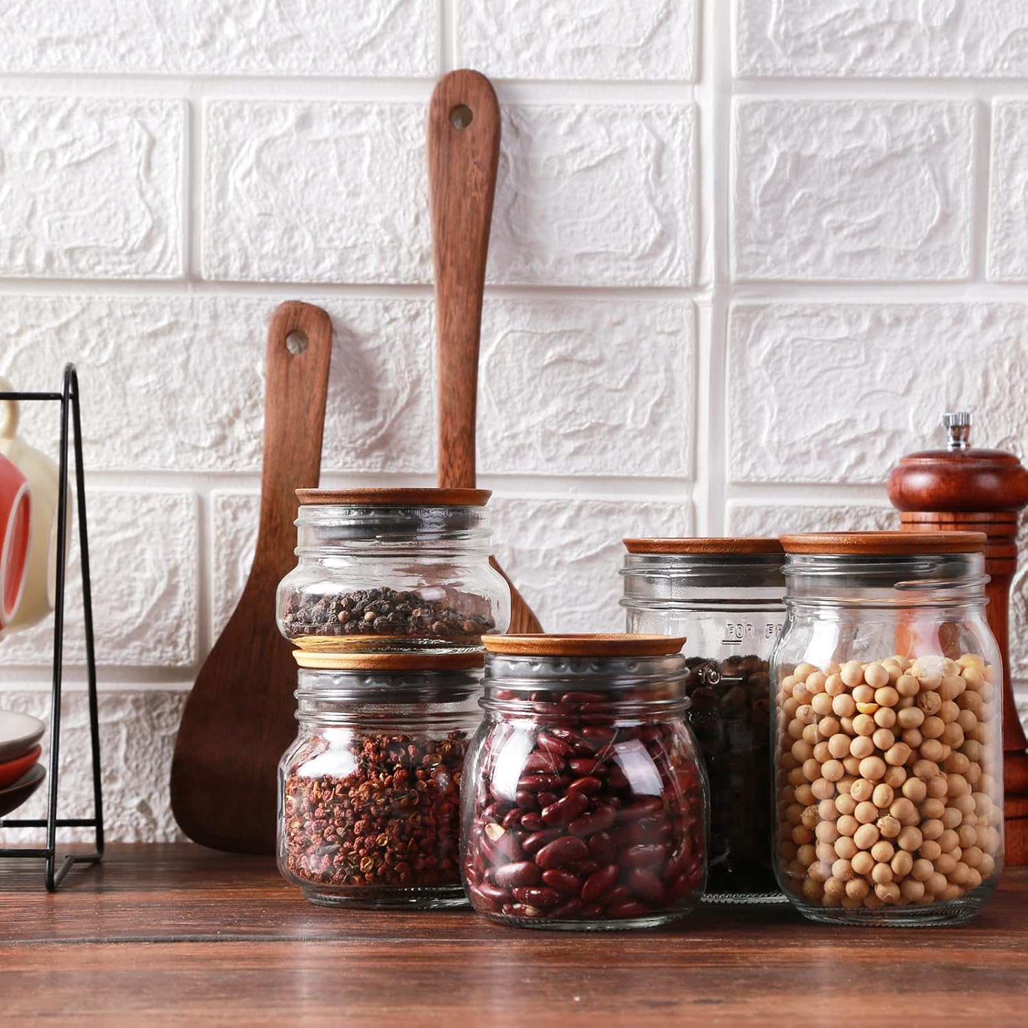 Paquete de 36 tapas para tarros de conservas de boca ancha, tapas de madera de acacia, tarros de bola, tapas de madera de bambú con bola hermética