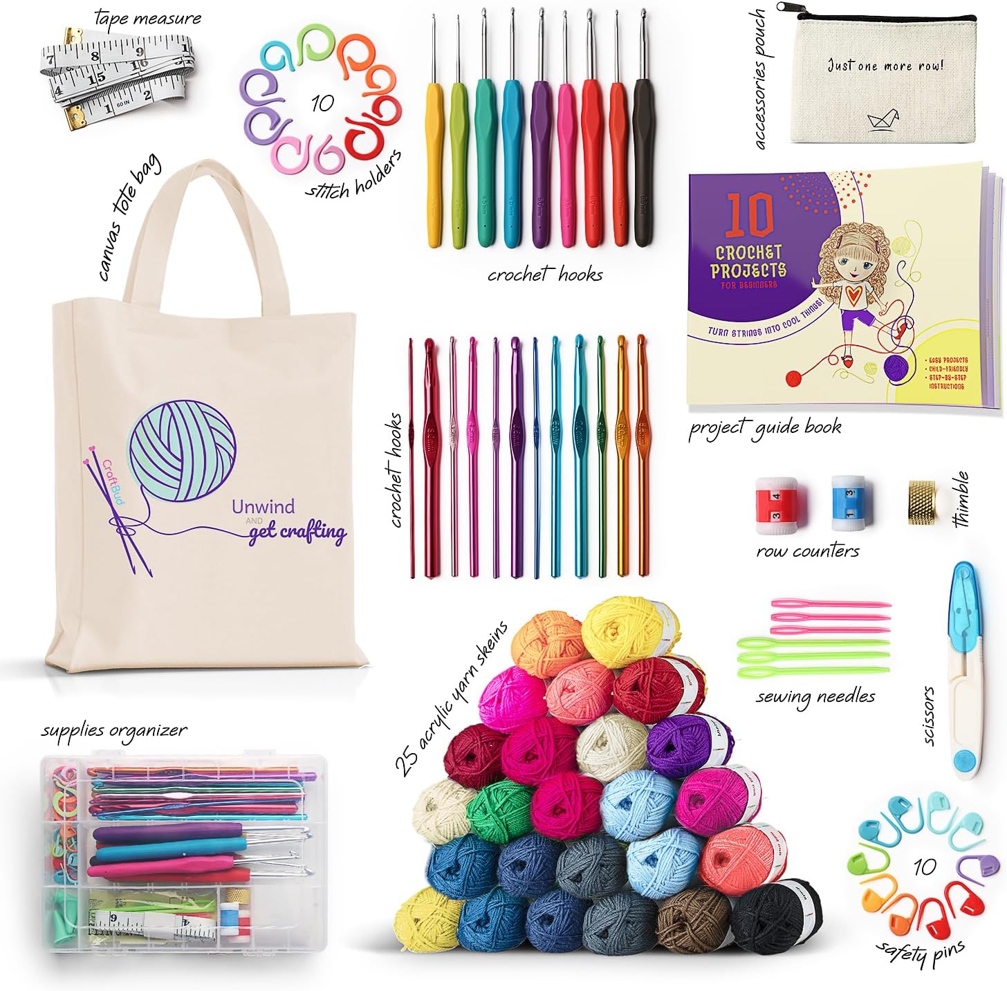 Kit de ganchillo para principiantes y adultos, kit de ganchillo para principiantes para adultos y niños, juego de ganchillo de 80 piezas con guía