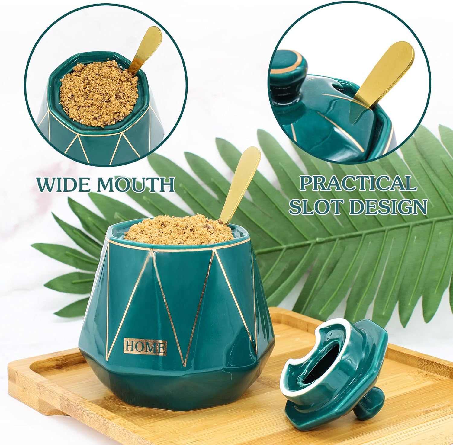 TinaJOJO Azucarero de cerámica con tapa y cuchara, recipiente de porcelana para barra de café, encimera de cocina, contenedor de azúcar para el