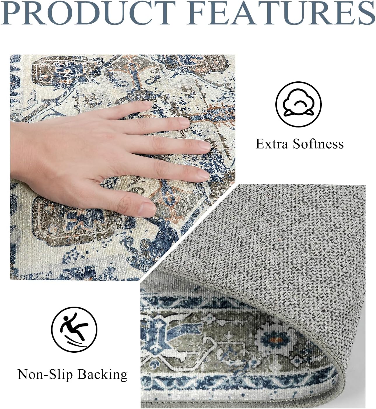 Lahome Alfombras bohemias para puerta de entrada interior, 2 x 3, lavables, antideslizantes, alfombras pequeñas para dormitorio, alfombras de cocina