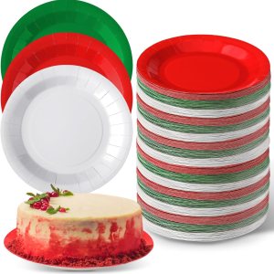 Tioncy 180 platos rojos, blancos y verdes, platos de papel desechables de Navidad, platos de papel de postre, platos de cena a granel, decoración de Tioncy 180 platos rojos, blancos y verdes, platos de papel desechables de Navidad, platos de papel de postre, platos de cena a granel, decoración de