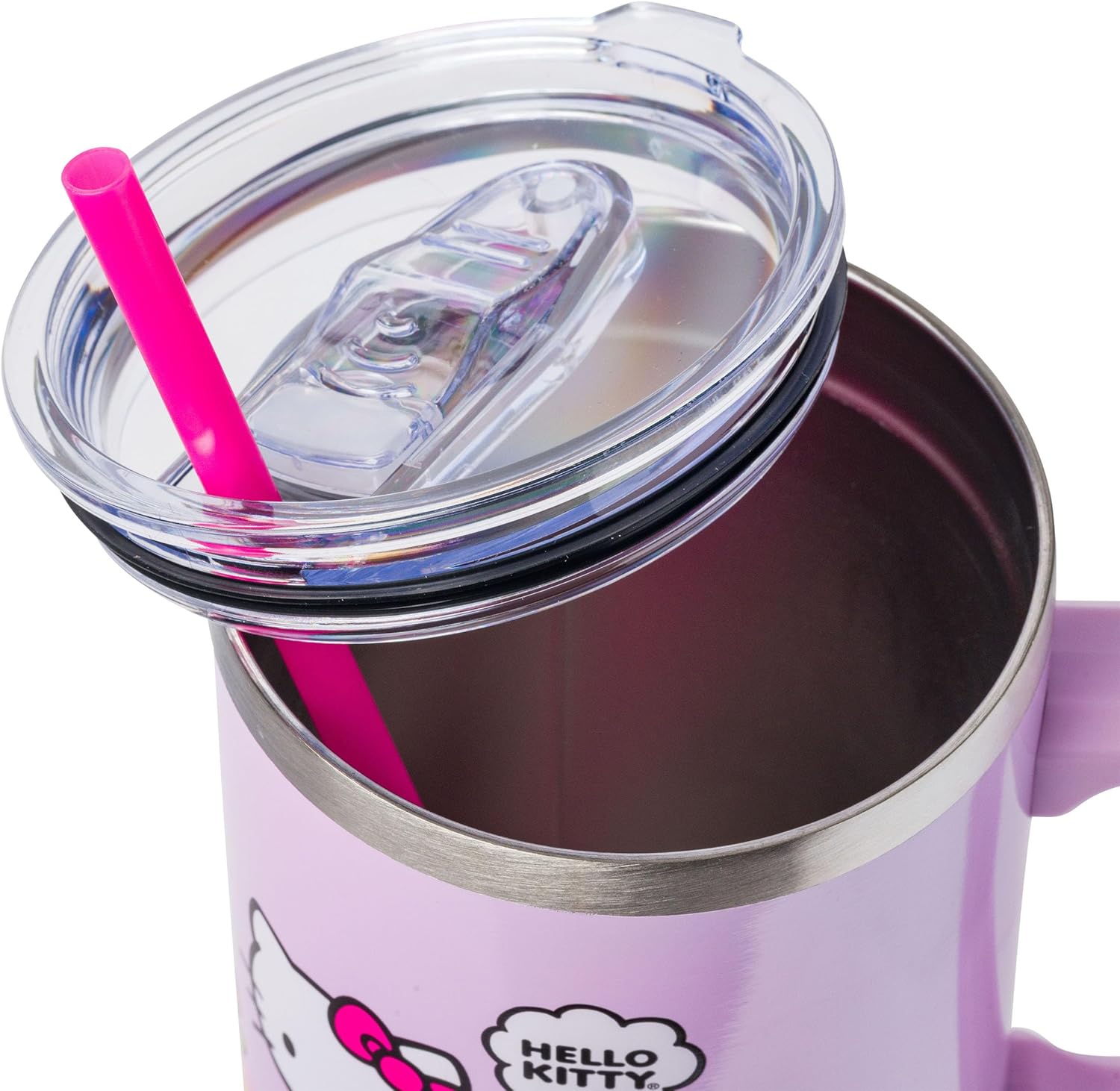 Silver Buffalo Sanrio – Vaso de acero inoxidable con asa y pajilla, diseño de flores de primavera y verano, diseño de flores de primavera y verano,