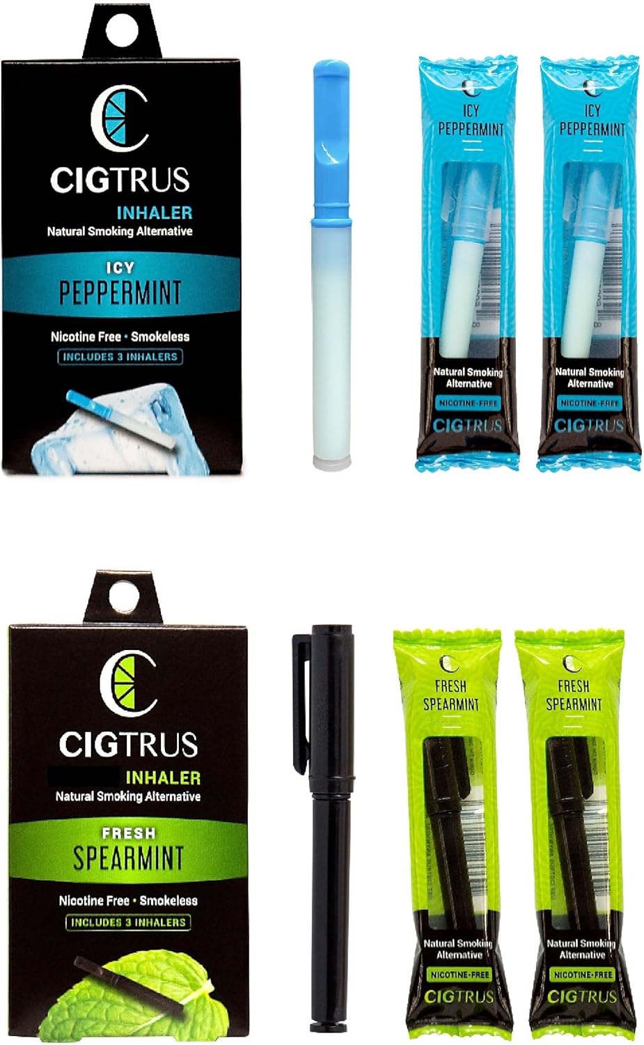 Inhalador de hierbas, alternativa natural para fumar  Bolígrafo de aceite  Sin nicotina, sin humo, sin tabaco  Menta verde fresca y menta helada – 6