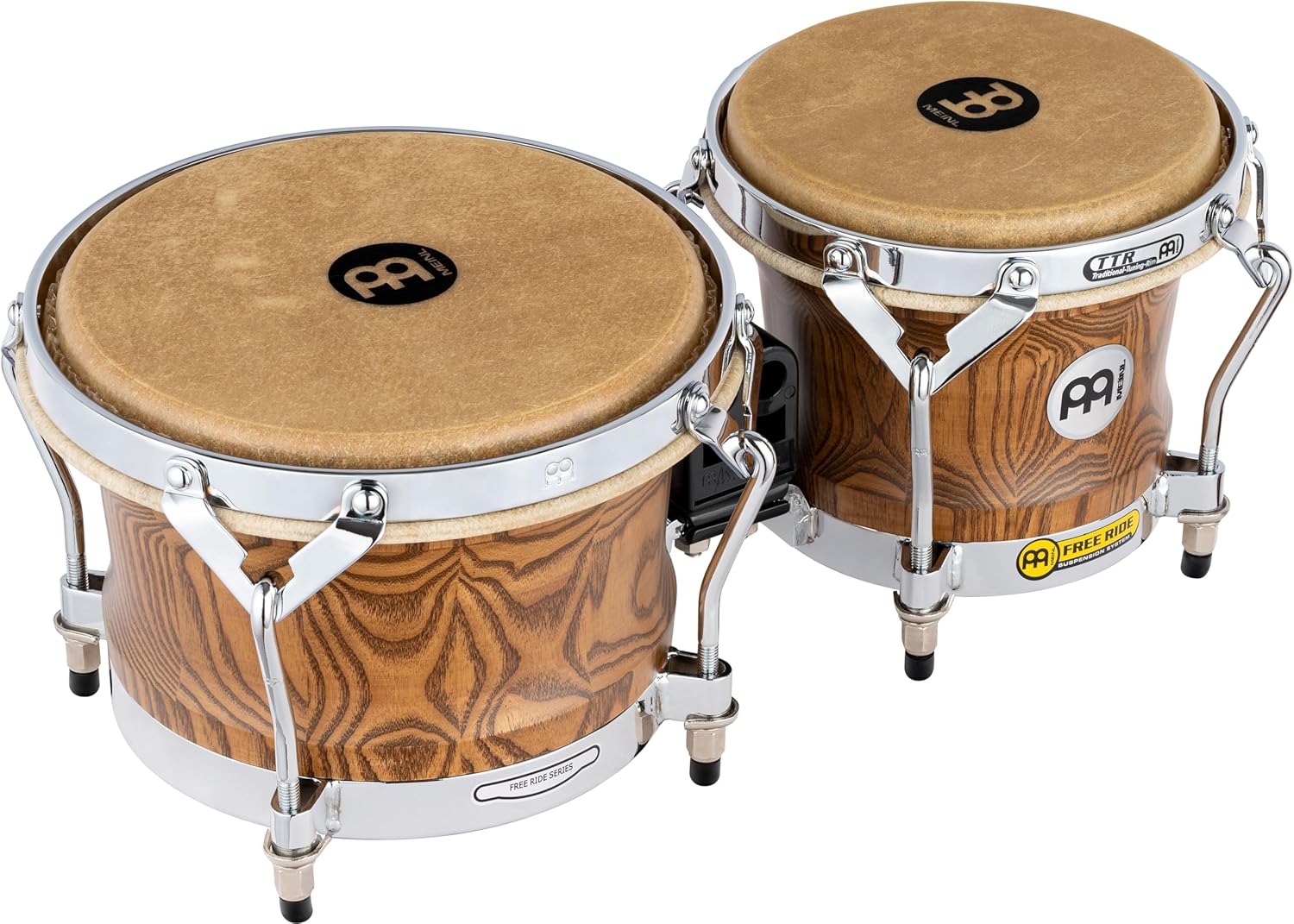 Meinl Percussion WB500ZFA-M Free Ride Series Woodcraft Bongos, Zebra Acabado Ash – Mate