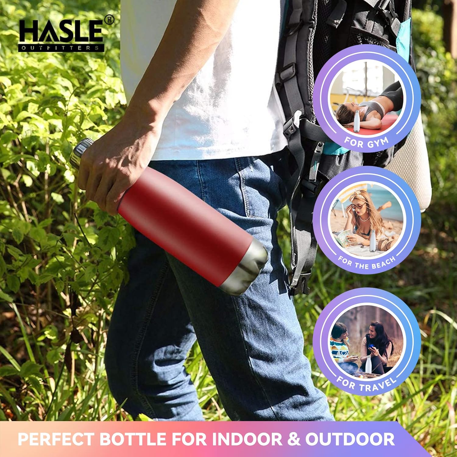 HASLE OUTFITTERS Termos aislados al vacío de doble pared de metal, 0.6 L, botella para agua, deportiva, de acero inoxidable, agua fría y caliente,