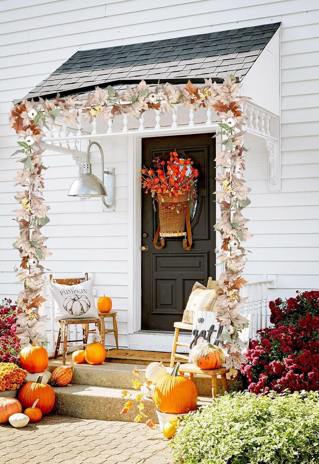 Guirnalda de otoño de 5.6 pies, hojas de arce, calabazas, bayas, guirnalda de hojas de otoño para el hogar, decoración de mesas de otoño, decoración