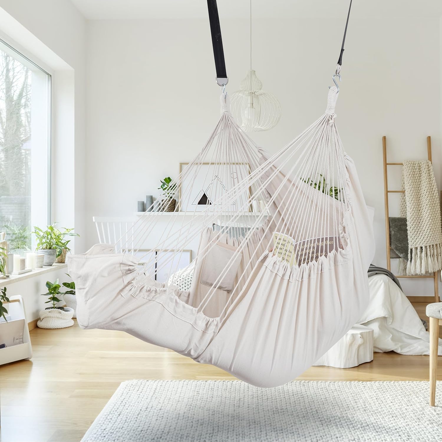 HBlife Hamaca extra de 500 libras, cómoda silla colgante de algodón, columpio para dormitorio, beige (sin varilla de metal) XXL