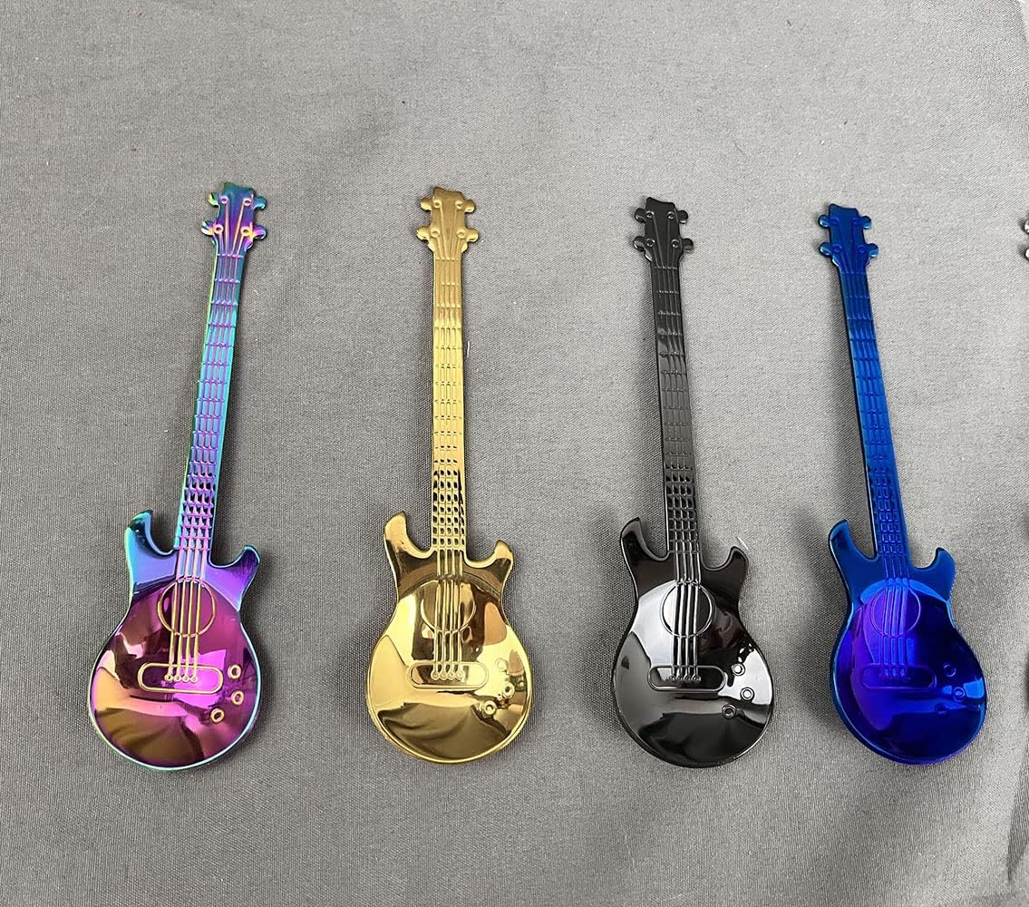 Juego de 5 cucharas de guitarra, juego de cucharas de té, juego de cucharas de té coloridas de acero inoxidable, cuchara de mezcla de té, café de